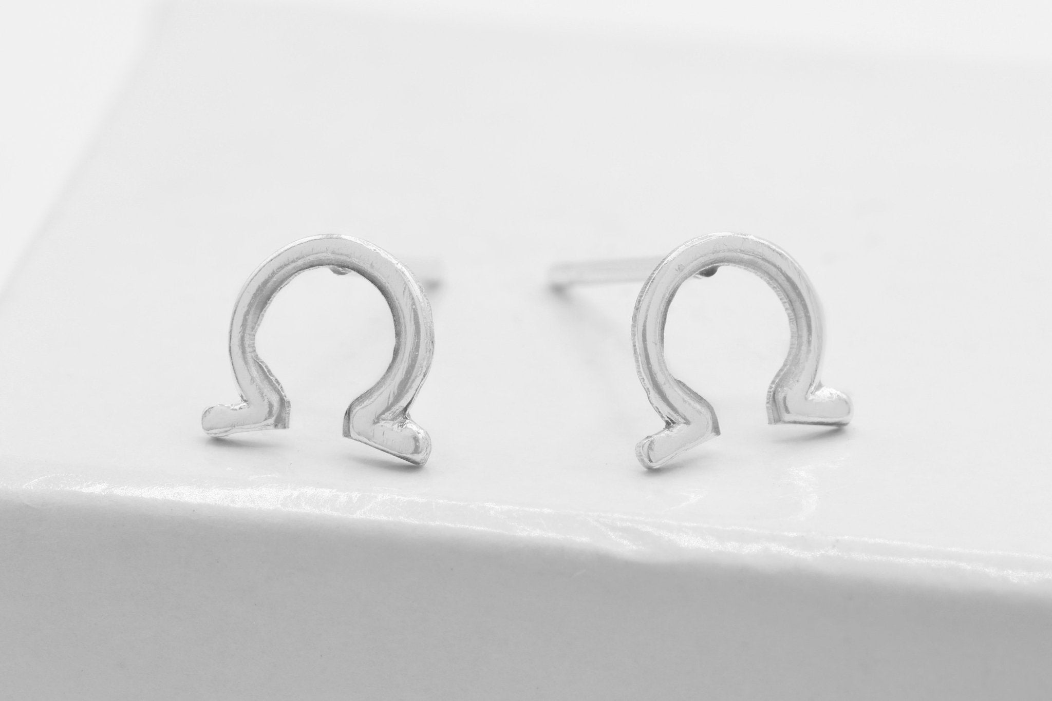 Omega Symbol Stud Earring, 925 Sterling Silver, 6mm x 6mm, Wholesale, Greek Letter Dainty Minimalist Jewelry Earrings - HarperCrown