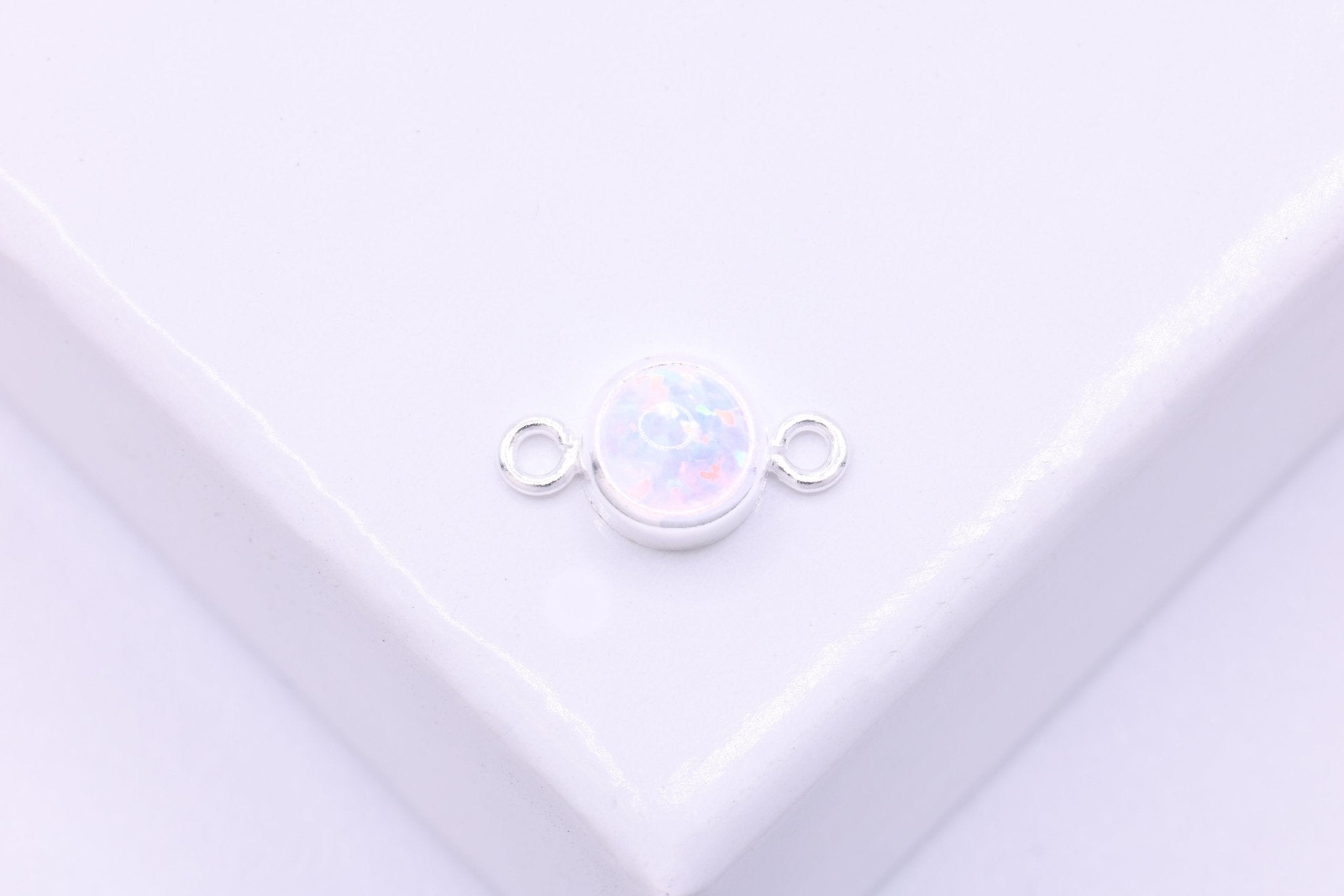 Opal April White Birthstone Connector Charm, 925 Sterling Silver, 4mm Opal, Bulk DIY Wholesale Jewelry Making Charm - HarperCrown