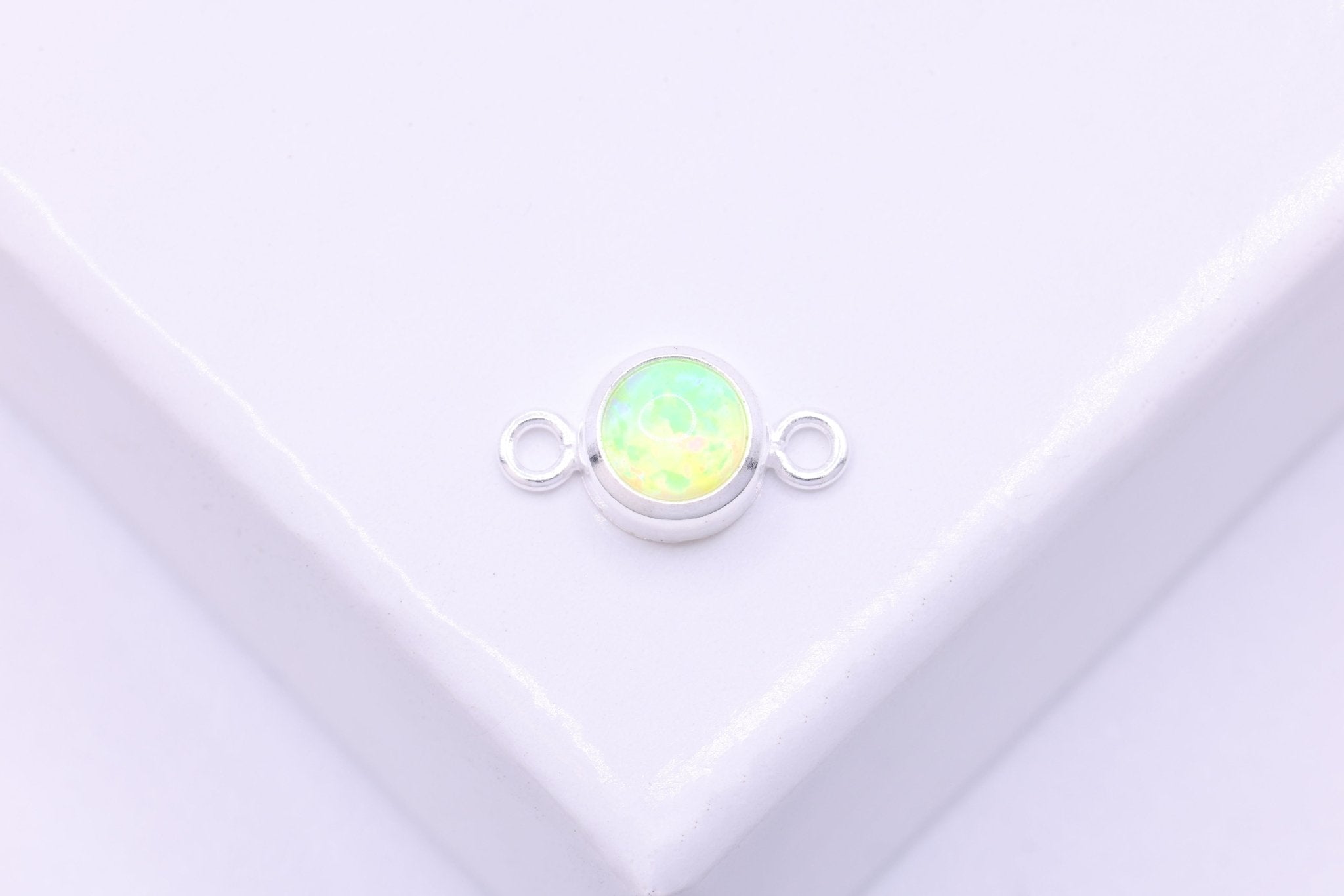 Opal August Birthstone Peridot Connector Charm, 925 Sterling Silver, 4mm Opal, Bulk DIY Wholesale Jewelry Making Charm - HarperCrown