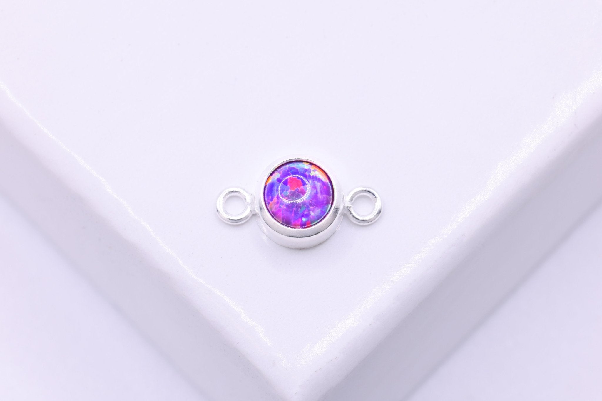 Opal February Birthstone Amethyst Connector Charm, 925 Sterling Silver, 4mm Opal, Bulk DIY Wholesale Jewelry Making Charm - HarperCrown