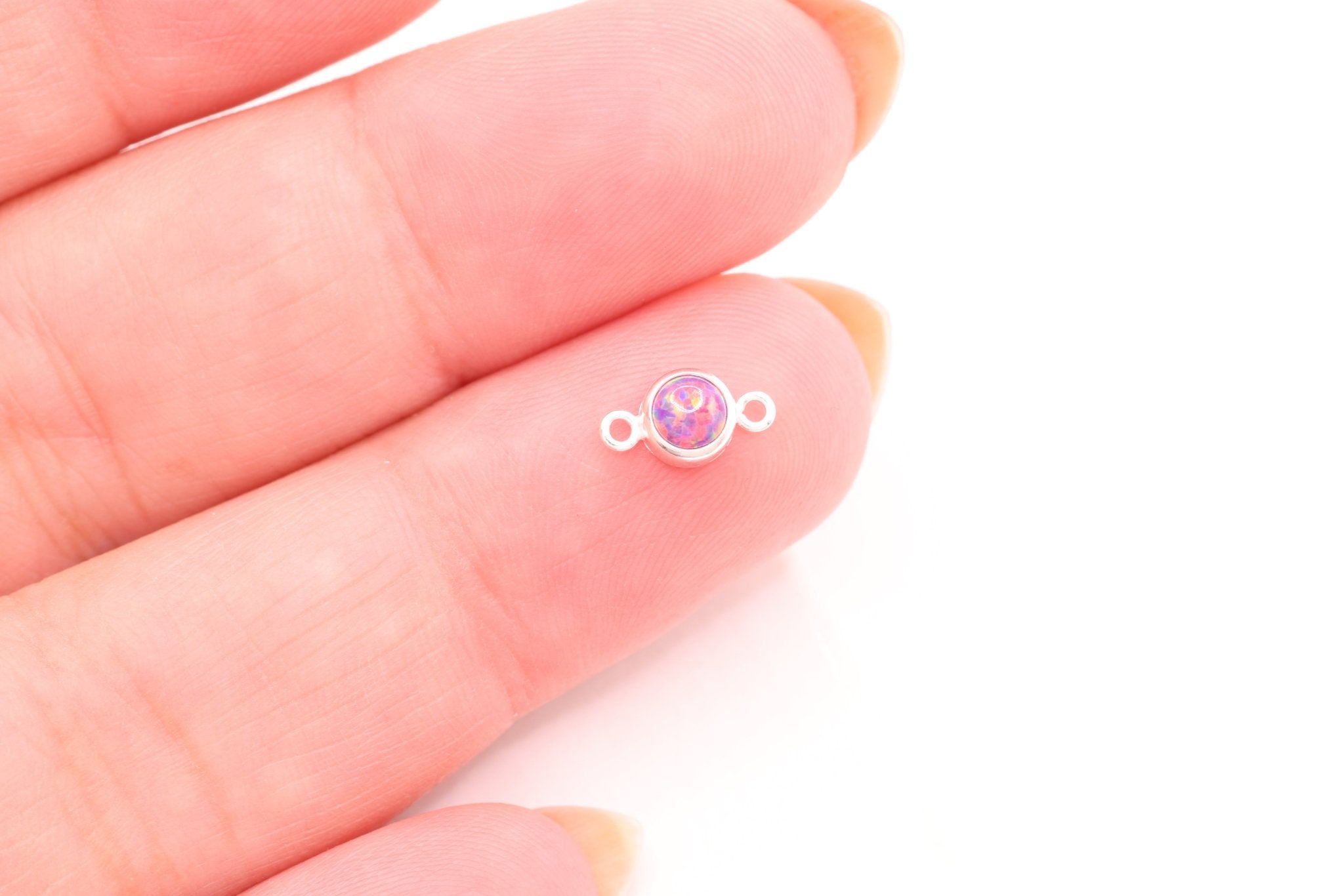 Opal February Birthstone Amethyst Connector Charm, 925 Sterling Silver, 4mm Opal, Bulk DIY Wholesale Jewelry Making Charm - HarperCrown