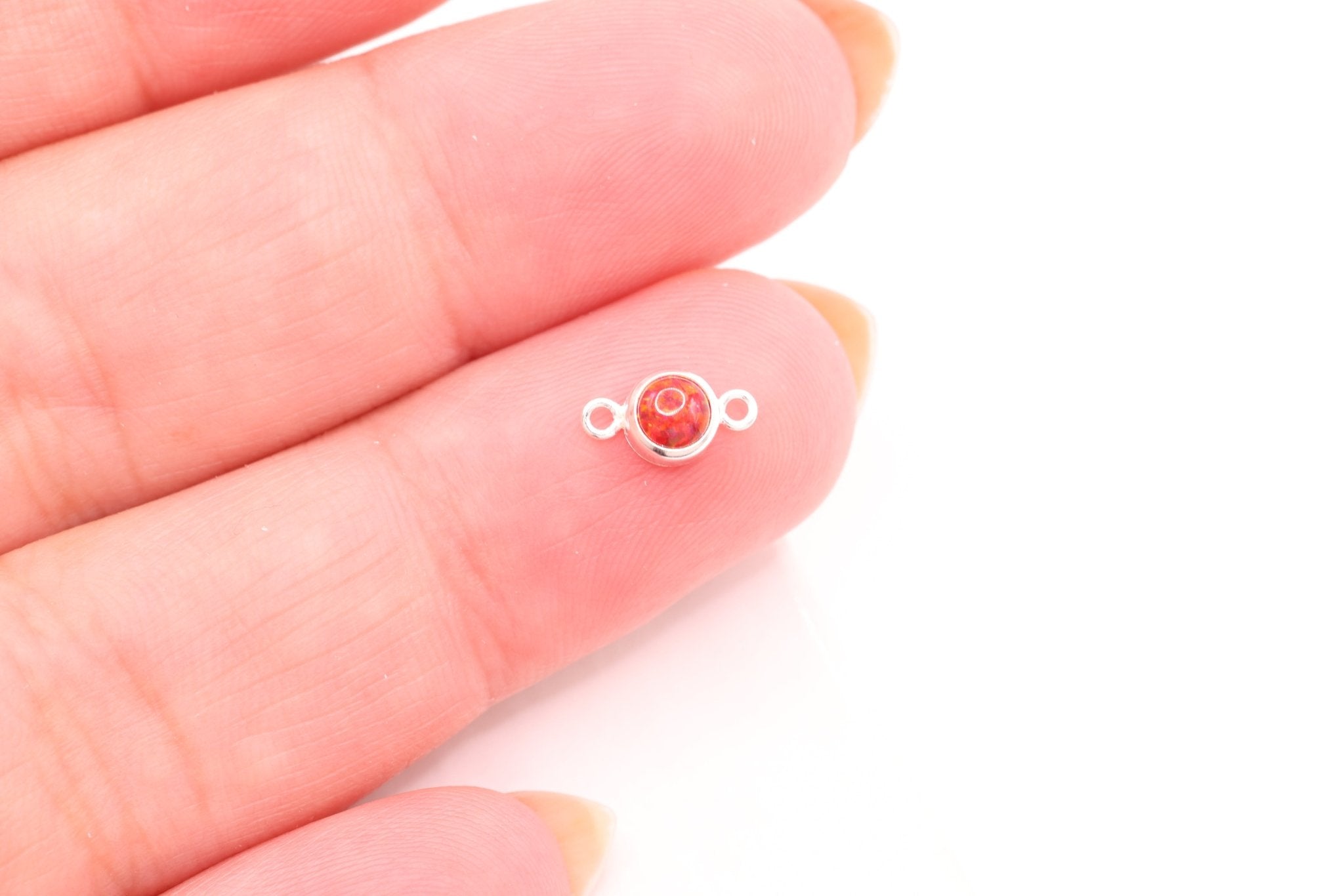Opal January Birthstone Garnet Connector Charm, 925 Sterling Silver, 4mm Opal, Bulk DIY Wholesale Jewelry Making Charm - HarperCrown