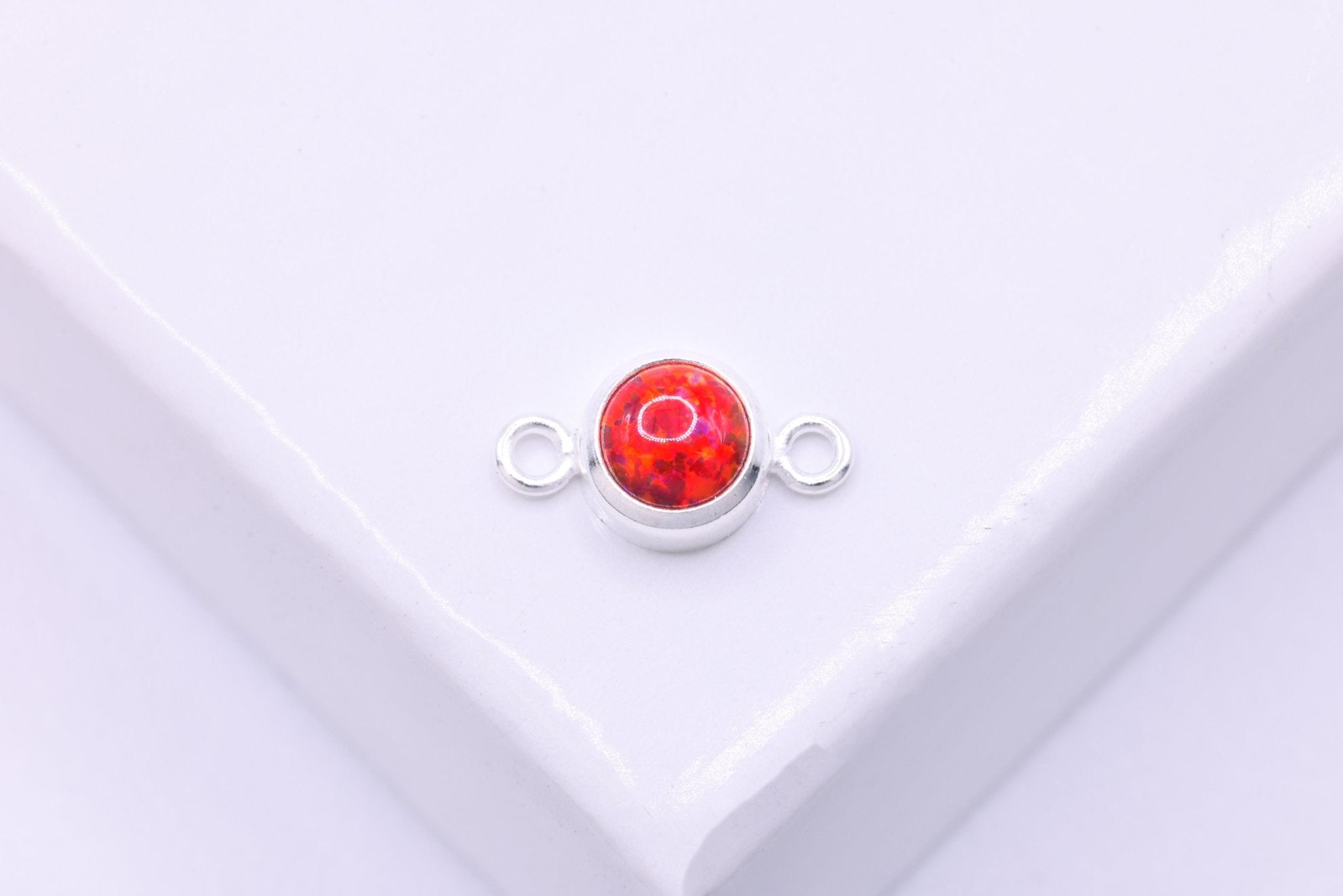 Opal January Birthstone Garnet Connector Charm, 925 Sterling Silver, 4mm Opal, Bulk DIY Wholesale Jewelry Making Charm - HarperCrown