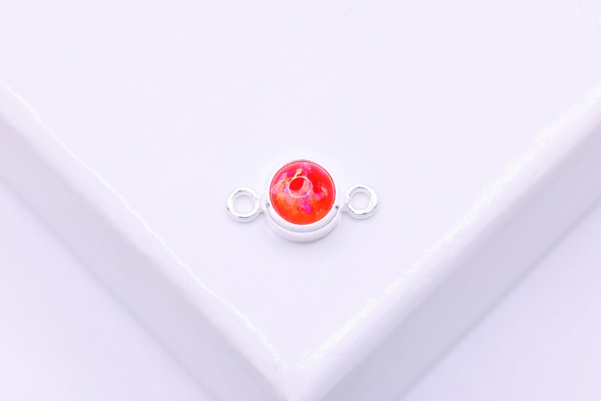Opal July Birthstone Ruby Connector Charm, 925 Sterling Silver, 4mm Opal, Bulk DIY Wholesale Jewelry Making Charm - HarperCrown