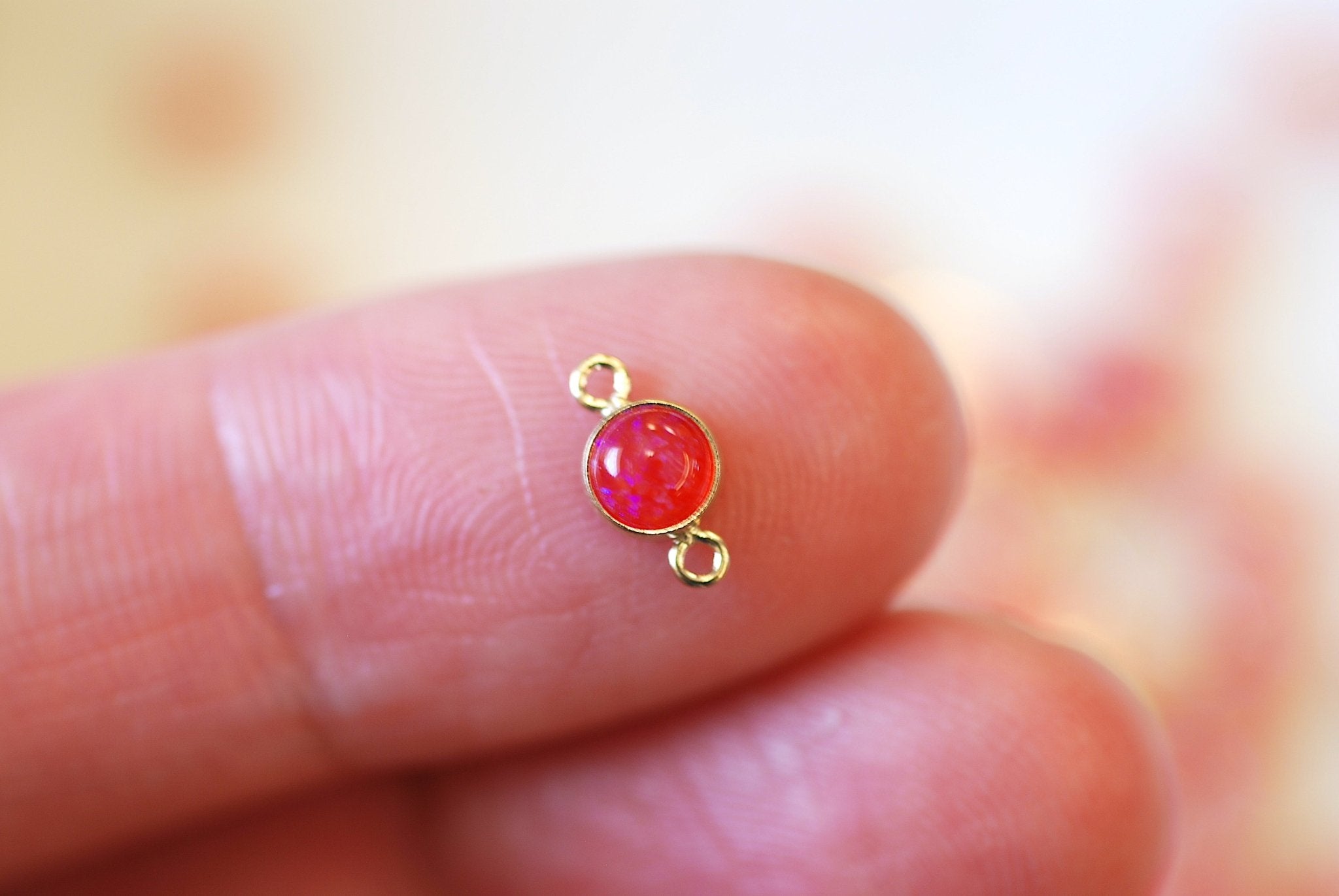 Opal July Birthstone Ruby Connector Charm, Gold - Filled, 4mm Opal, Bulk DIY Wholesale Jewelry Making Charm - HarperCrown