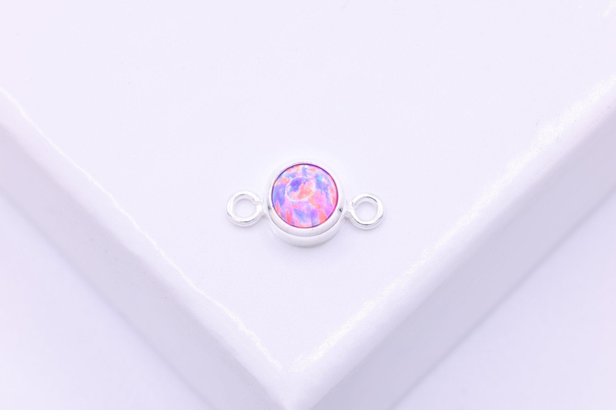 Opal June Birthstone Alexandrite Connector Charm, 925 Sterling Silver, 4mm Opal, Bulk DIY Wholesale Jewelry Making Charm - HarperCrown