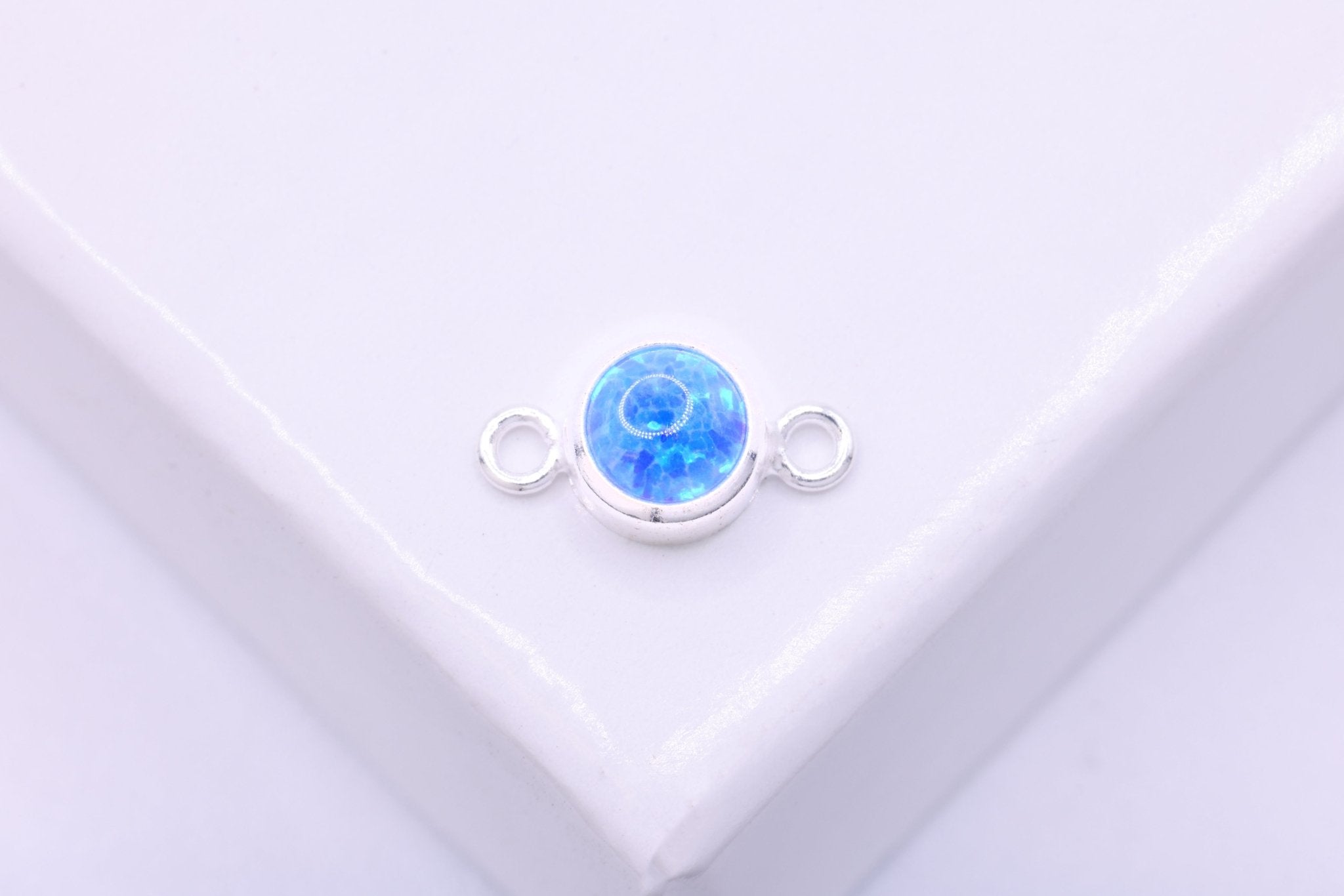 Opal March Birthstone Aquamarine Connector Charm, 925 Sterling Silver, 4mm Opal, Bulk DIY Wholesale Jewelry Making Charm - HarperCrown