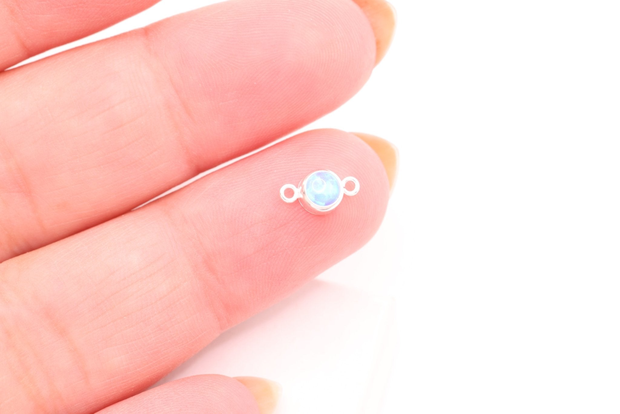 Opal March Birthstone Aquamarine Connector Charm, 925 Sterling Silver, 4mm Opal, Bulk DIY Wholesale Jewelry Making Charm - HarperCrown