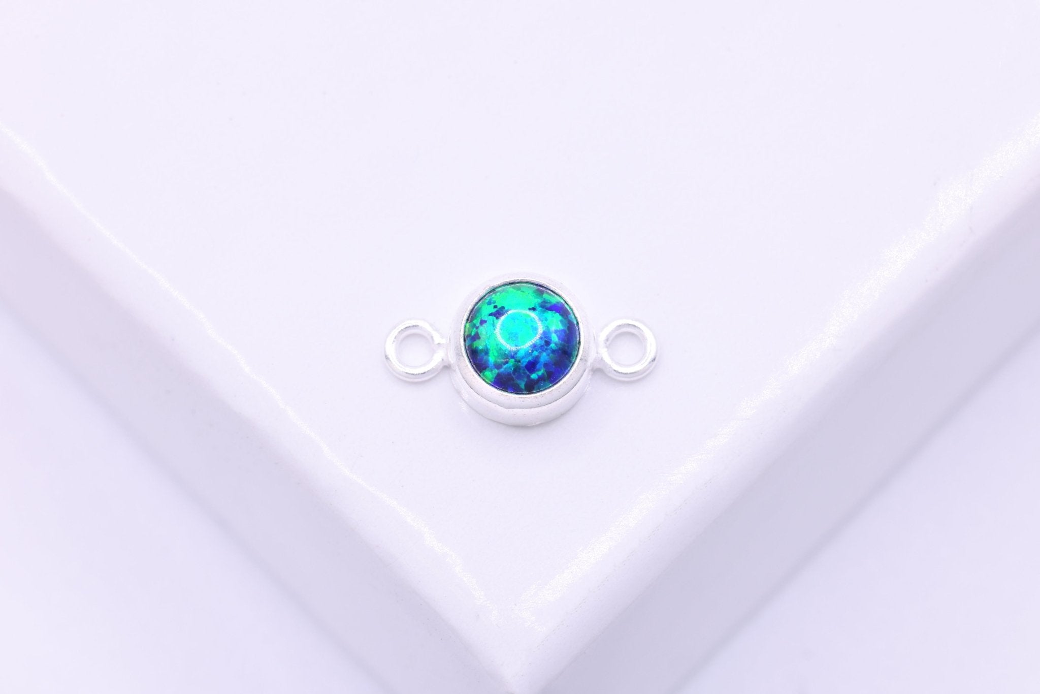 Opal May Birthstone Emerald Connector Charm, 925 Sterling Silver, 4mm Opal, Bulk DIY Wholesale Jewelry Making Charm - HarperCrown