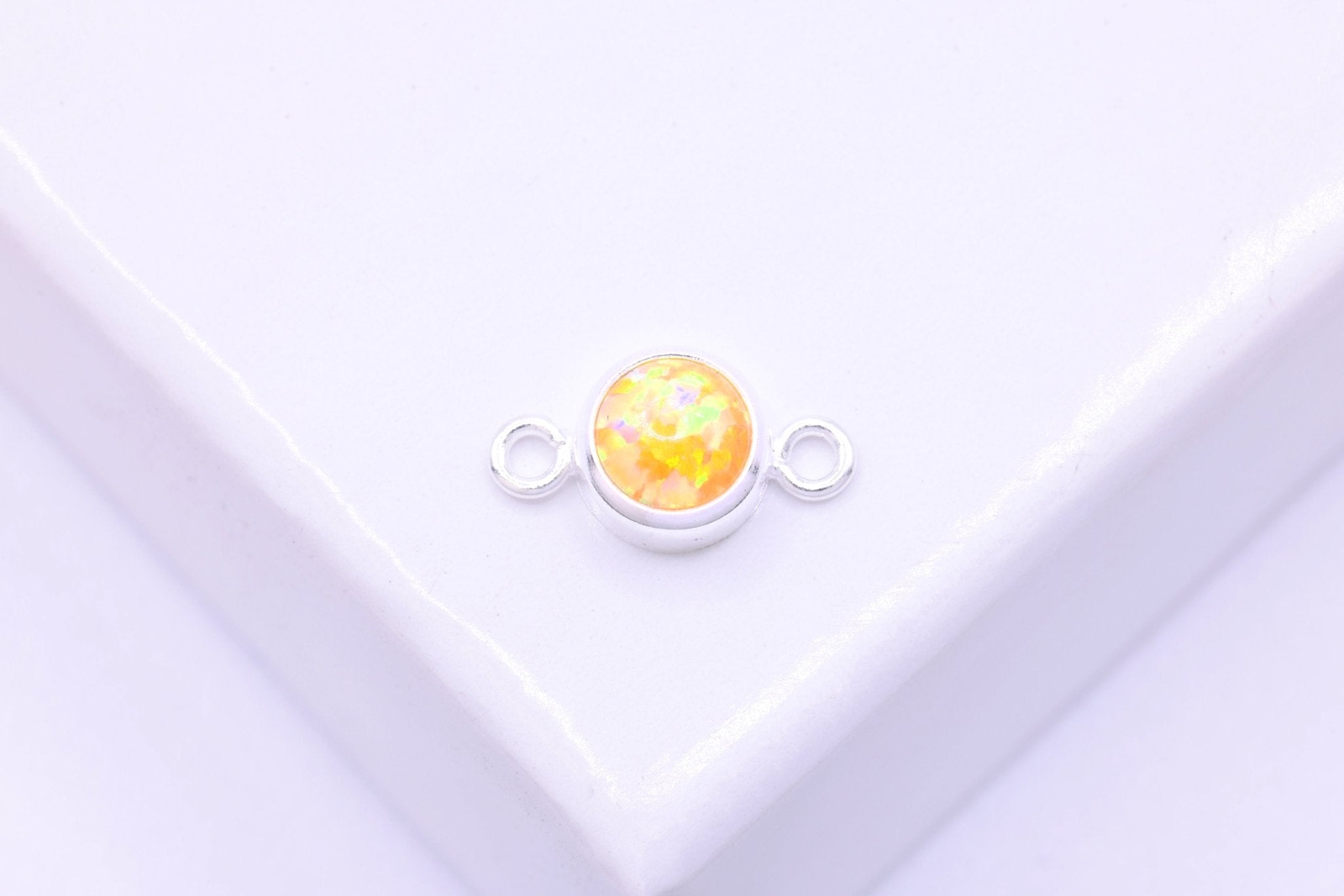 Opal November Birthstone Topaz Citrine Connector Charm, 925 Sterling Silver, 4mm Opal, Bulk DIY Wholesale Jewelry Making Charm - HarperCrown