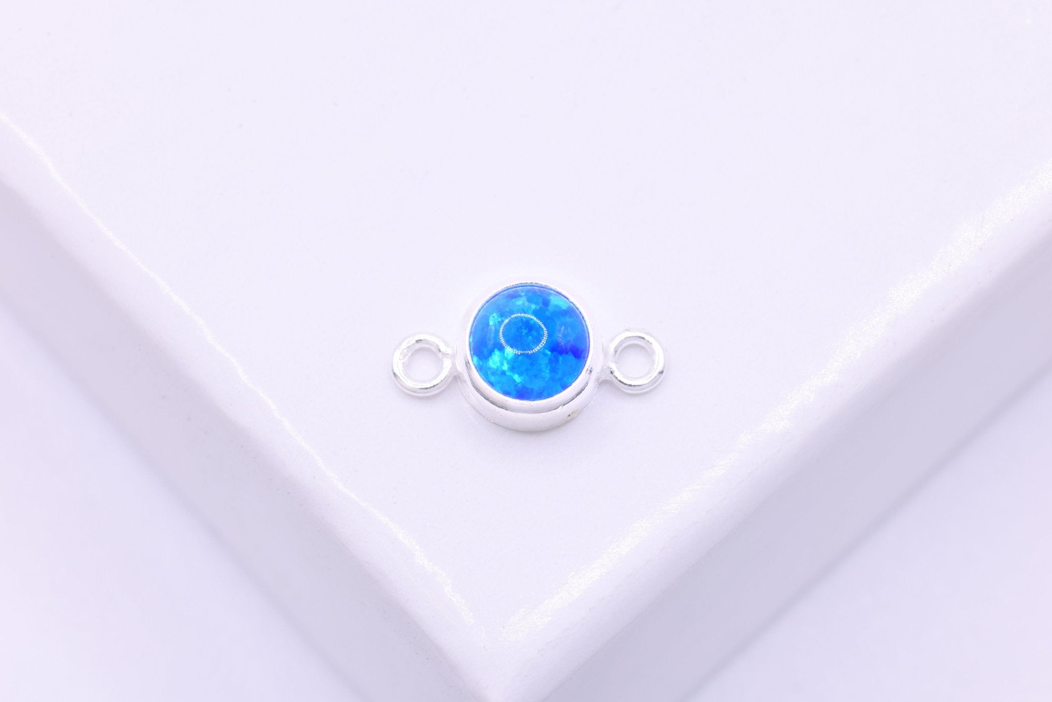 Opal September Birthstone Sapphire Connector Charm, 925 Sterling Silver, 4mm Opal, Bulk DIY Wholesale Jewelry Making Charm - HarperCrown