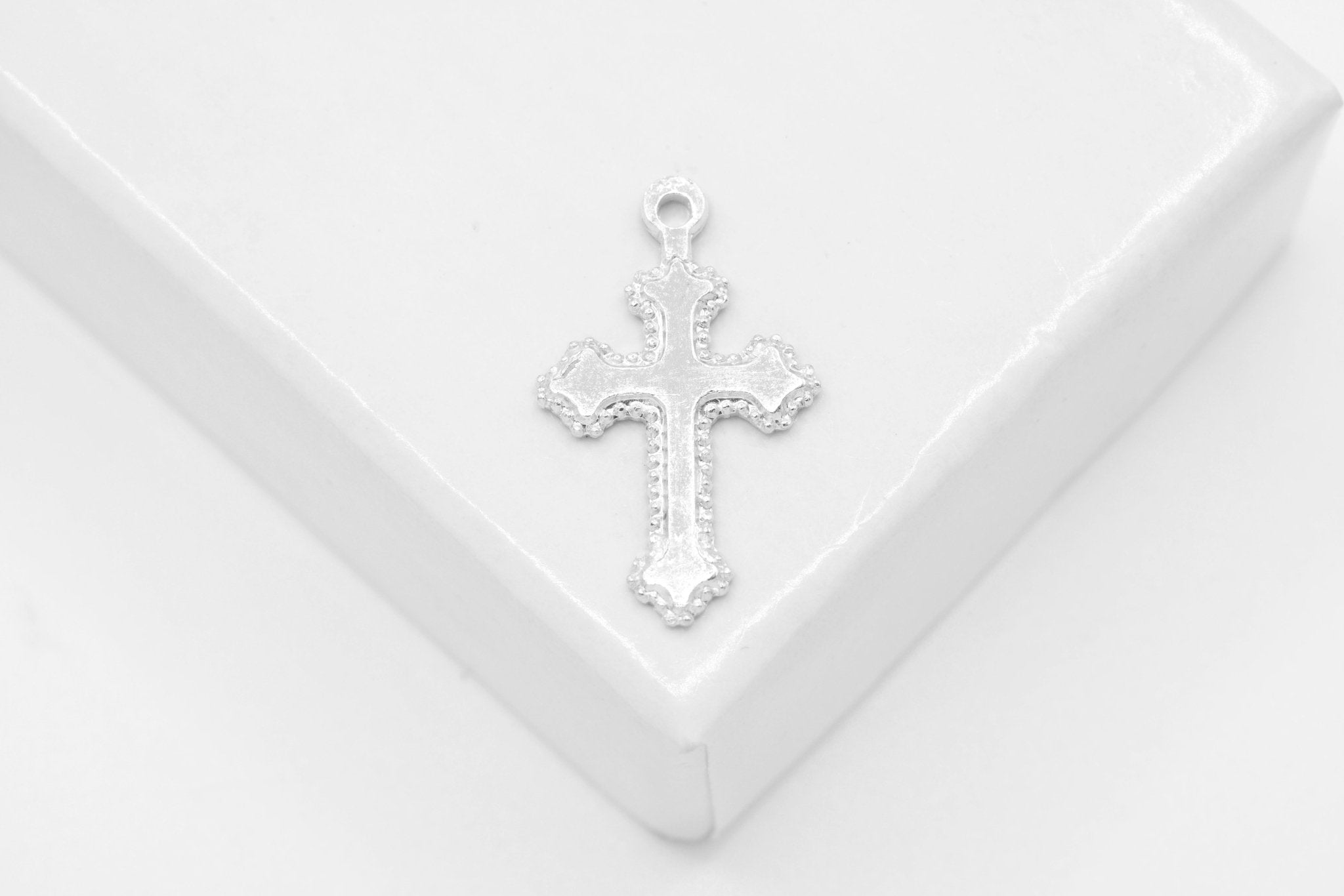 Ornate Cross Charm, Wholesale, 925 Sterling Silver, 13mm x 10mm, Rosary Christian Catholic Jesus Cross Faith Rope Blank - HarperCrown