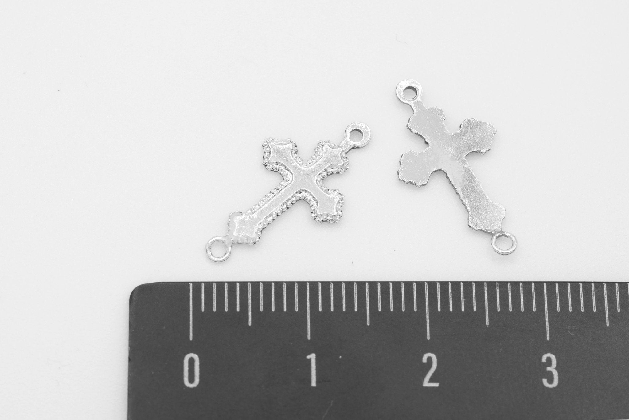 Ornate Cross Connector Charm, Wholesale, 925 Sterling Silver, 13mm x 10mm, Rosary Christian Catholic Jesus Cross Faith Blank - HarperCrown