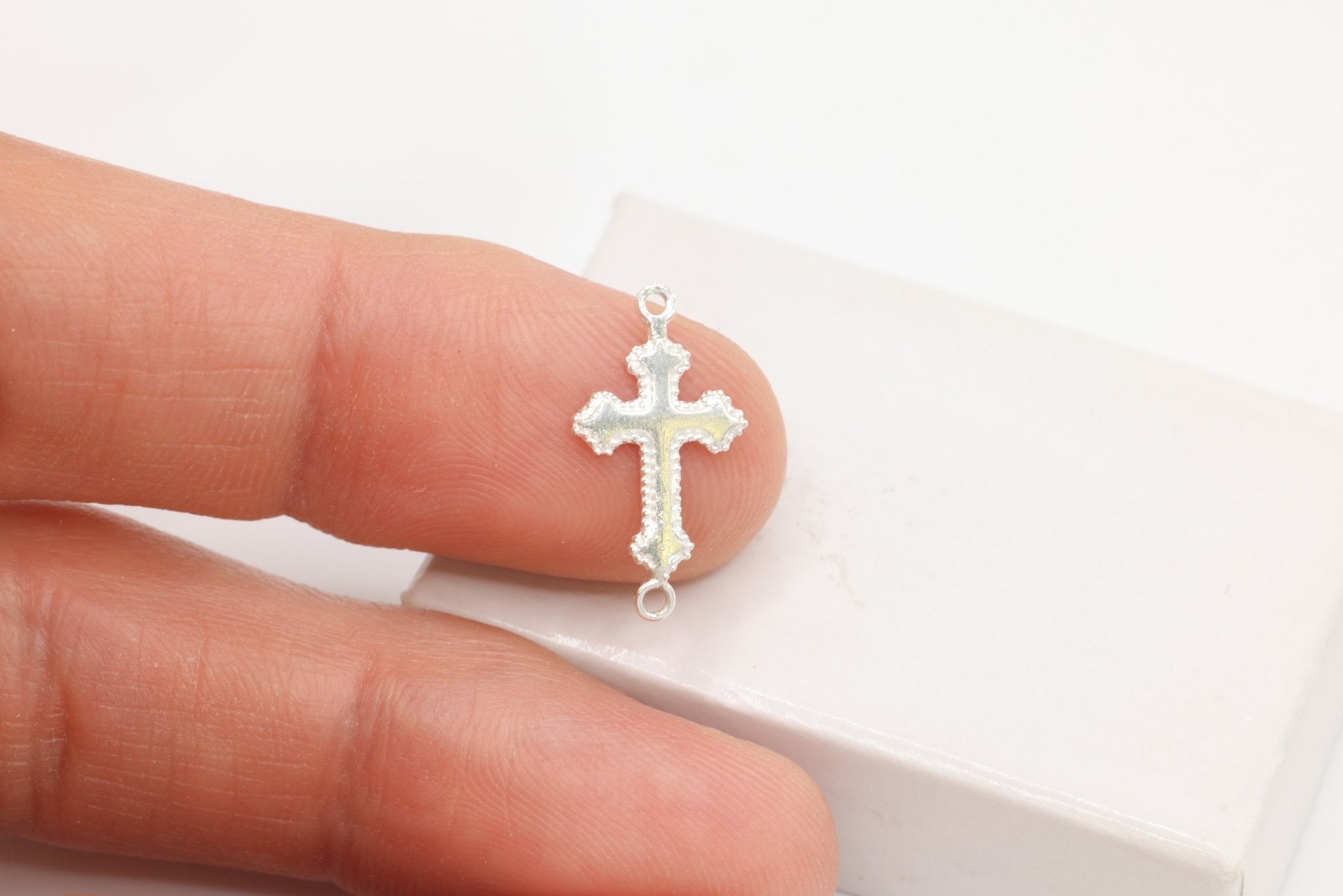 Ornate Cross Connector Charm, Wholesale, 925 Sterling Silver, 13mm x 10mm, Rosary Christian Catholic Jesus Cross Faith Blank - HarperCrown