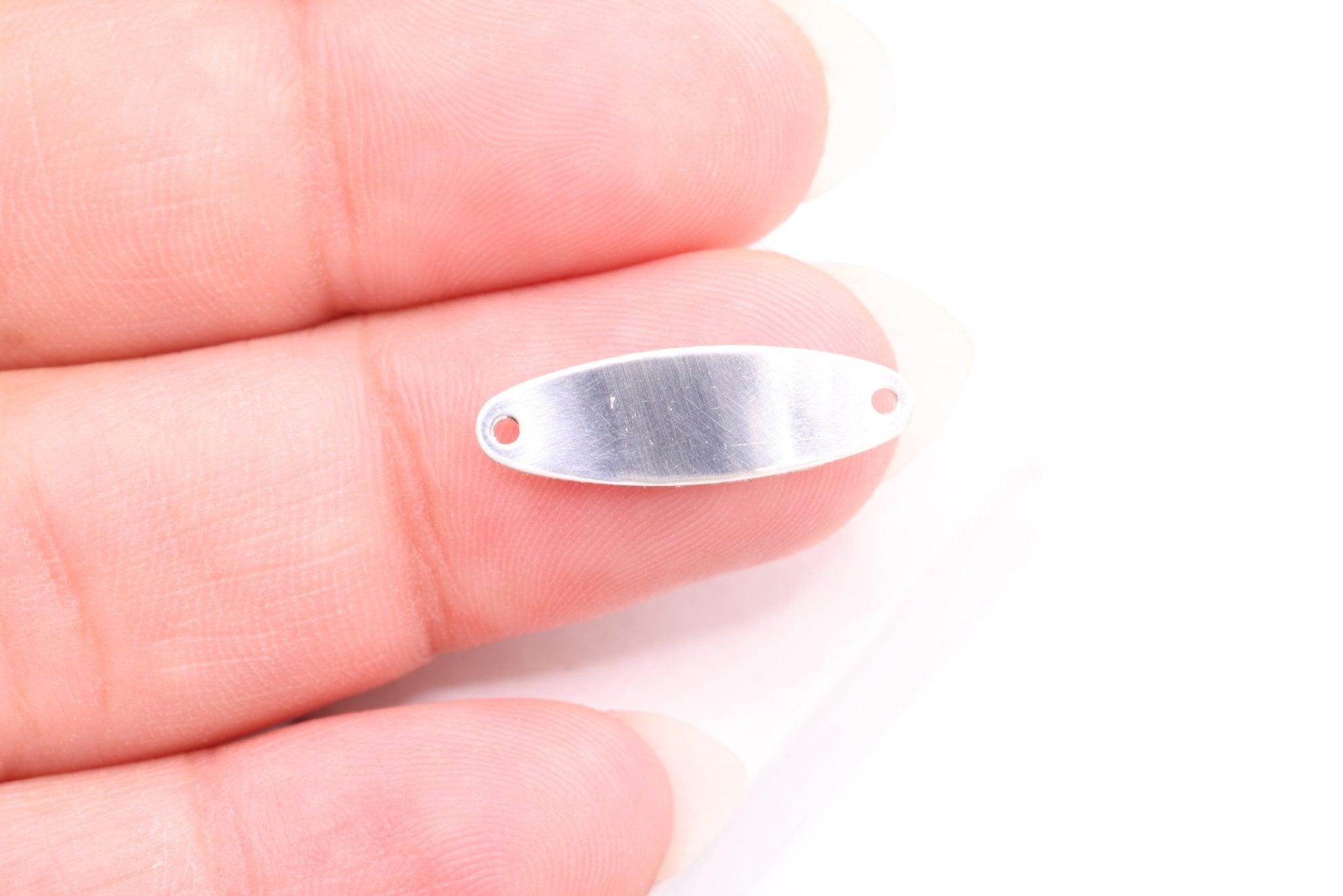 Oval Nameplate Bracelet Connector, Wholesale, 925 Sterling Silver, 20mm x 6mm, ID Stamping Tag - HarperCrown