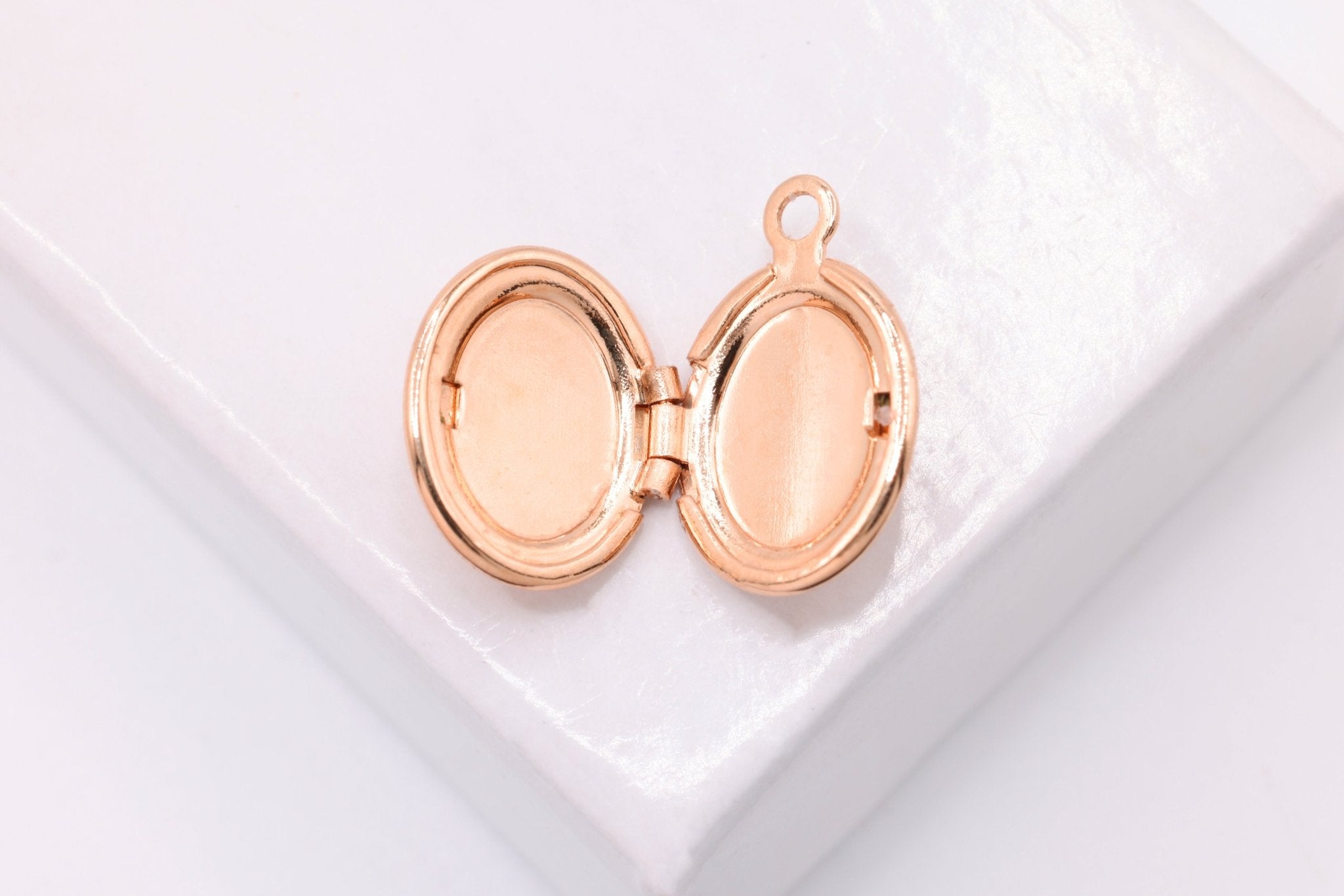 Oval Photo Locket Pendant Charm, Wholesale, 14/20 Rose Gold - Filled, 16mm x 10mm, DIY Jewelry Supplies - HarperCrown