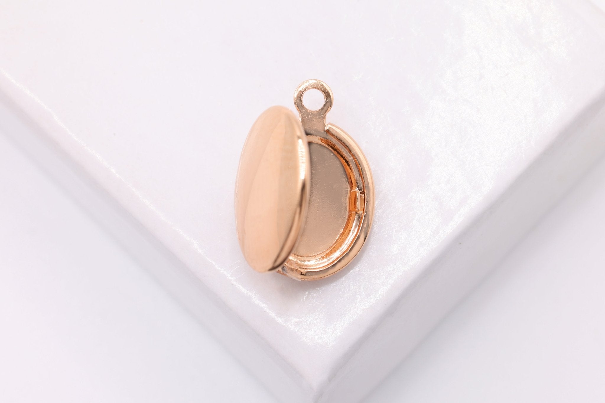Oval Photo Locket Pendant Charm, Wholesale, 14/20 Rose Gold - Filled, 16mm x 10mm, DIY Jewelry Supplies - HarperCrown