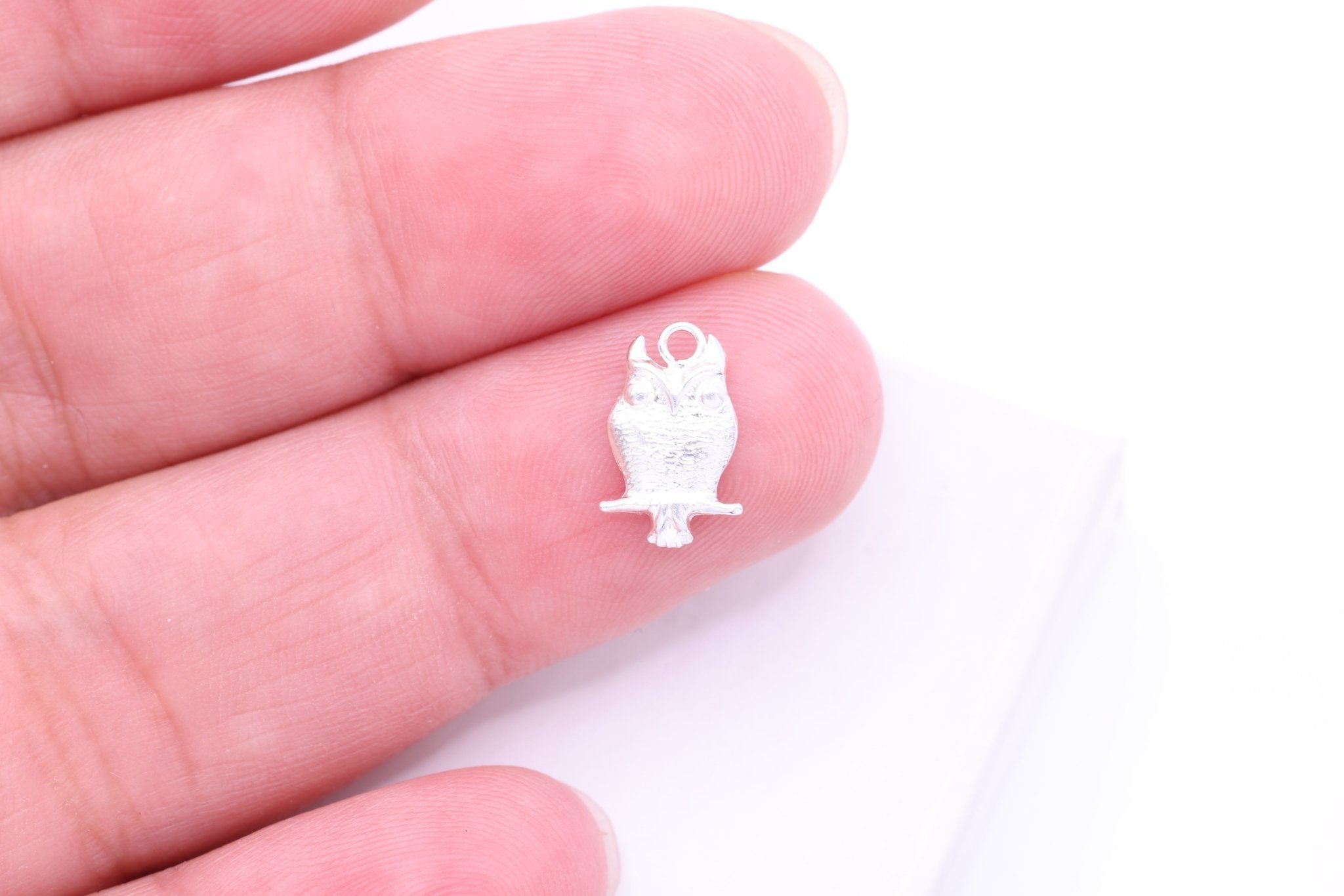 Owl Charm, Wholesale, 925 Sterling Silver, 12mm x 7mm, Perched Night Owl Jewelry Making Charm - HarperCrown