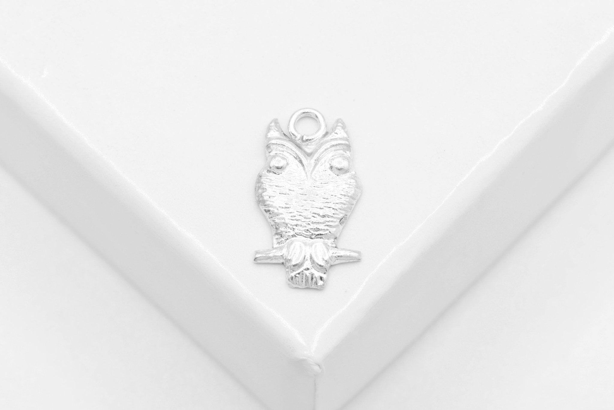 Owl Charm, Wholesale, 925 Sterling Silver, 12mm x 7mm, Perched Night Owl Jewelry Making Charm - HarperCrown