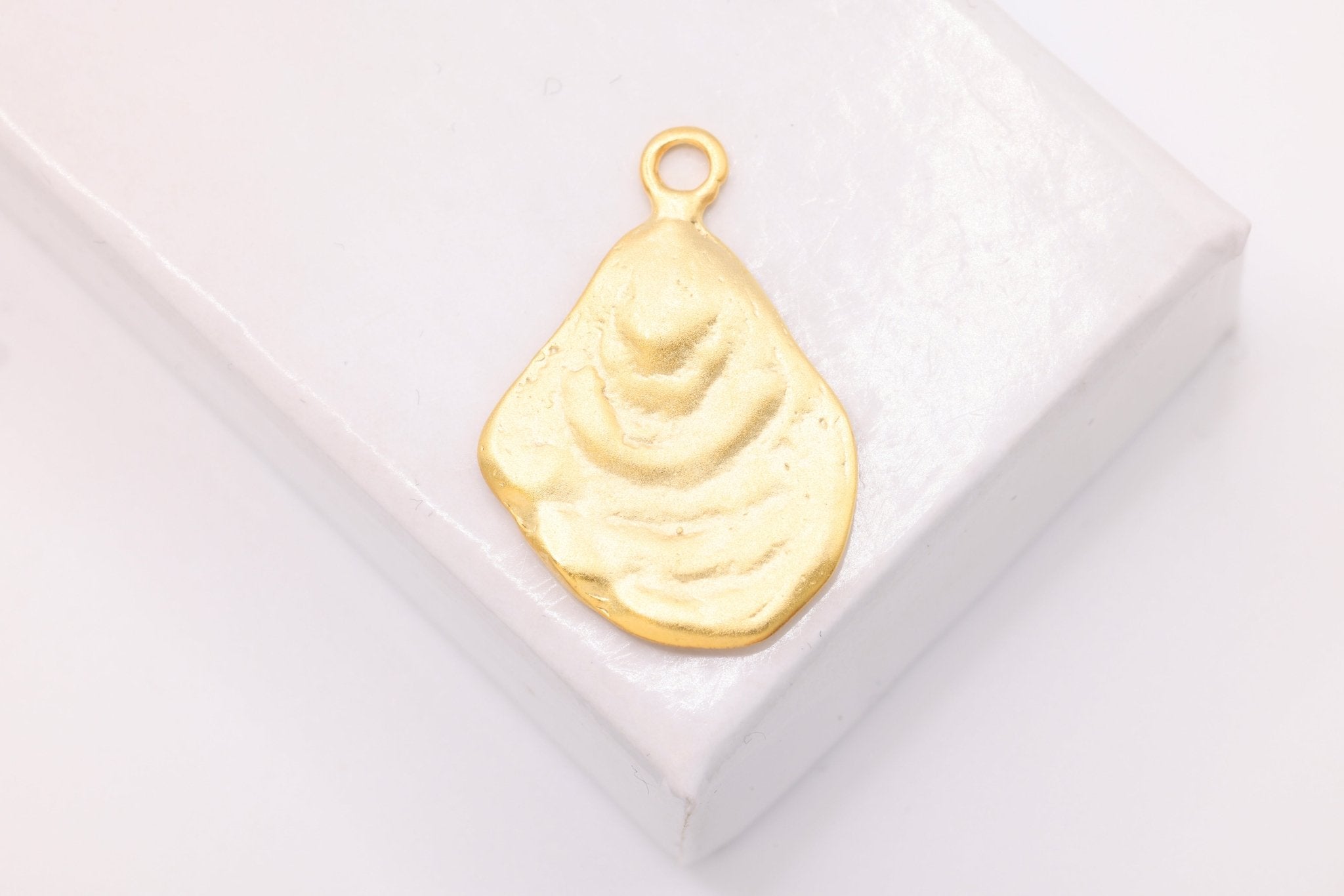 Oyster Shell Charm, Wholesale, 18K Matte Gold - Plated 925 Sterling Silver, 23mm x 16mm, Mussel Seashell Beach Charm - HarperCrown