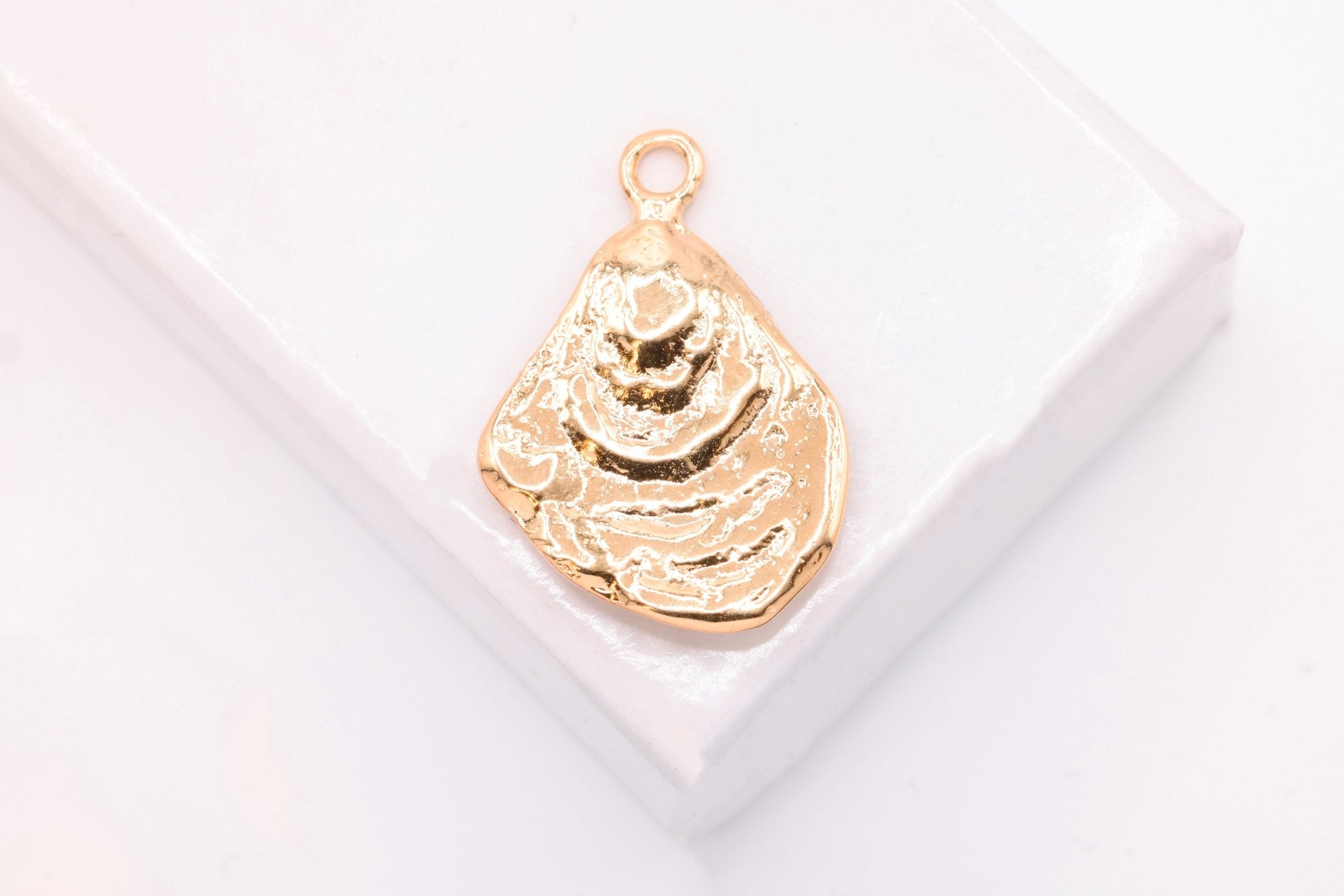 Oyster Shell Charm, Wholesale, 18K Rose Gold - Plated 925 Sterling Silver, 23mm x 16mm, Mussel Seashell Beach Charm - HarperCrown