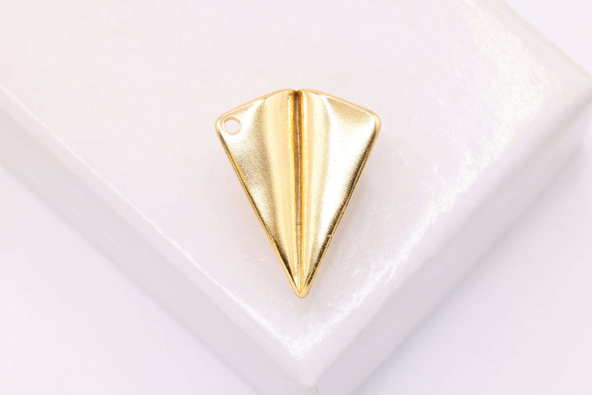 Paper Airplane Charm, 14K Solid Gold, 16mm x 13mm, Folded Plane Aviation - HarperCrown