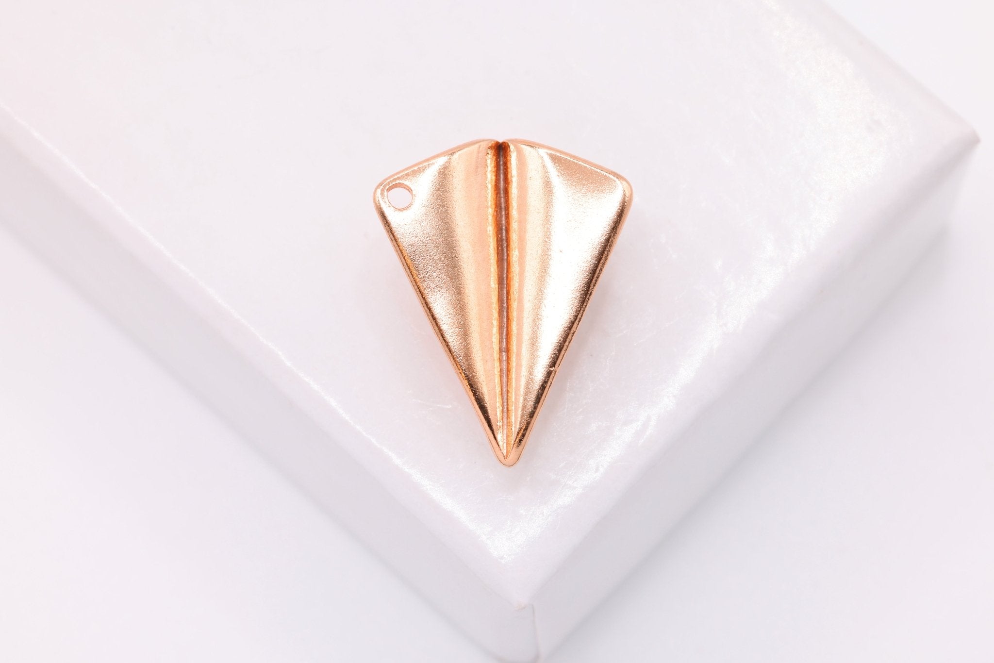 Paper Airplane Charm, 18K Rose Gold - Plated 925 Sterling Silver, 16mm x 13mm, Folded Plane Aviation - HarperCrown