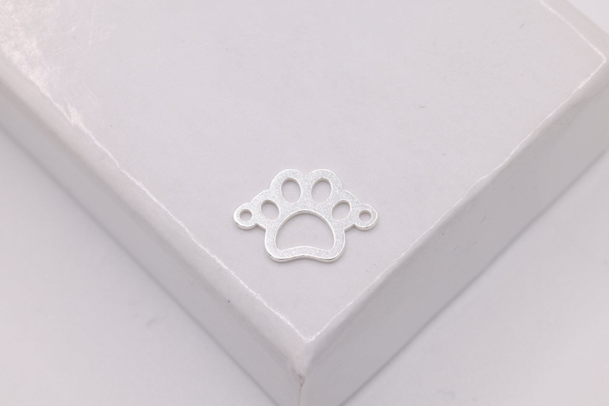 Paw Charm Connector, Sterling Silver, 9mm x 6mm, Bulk DIY Wholesale Jewelry Making Charm - HarperCrown