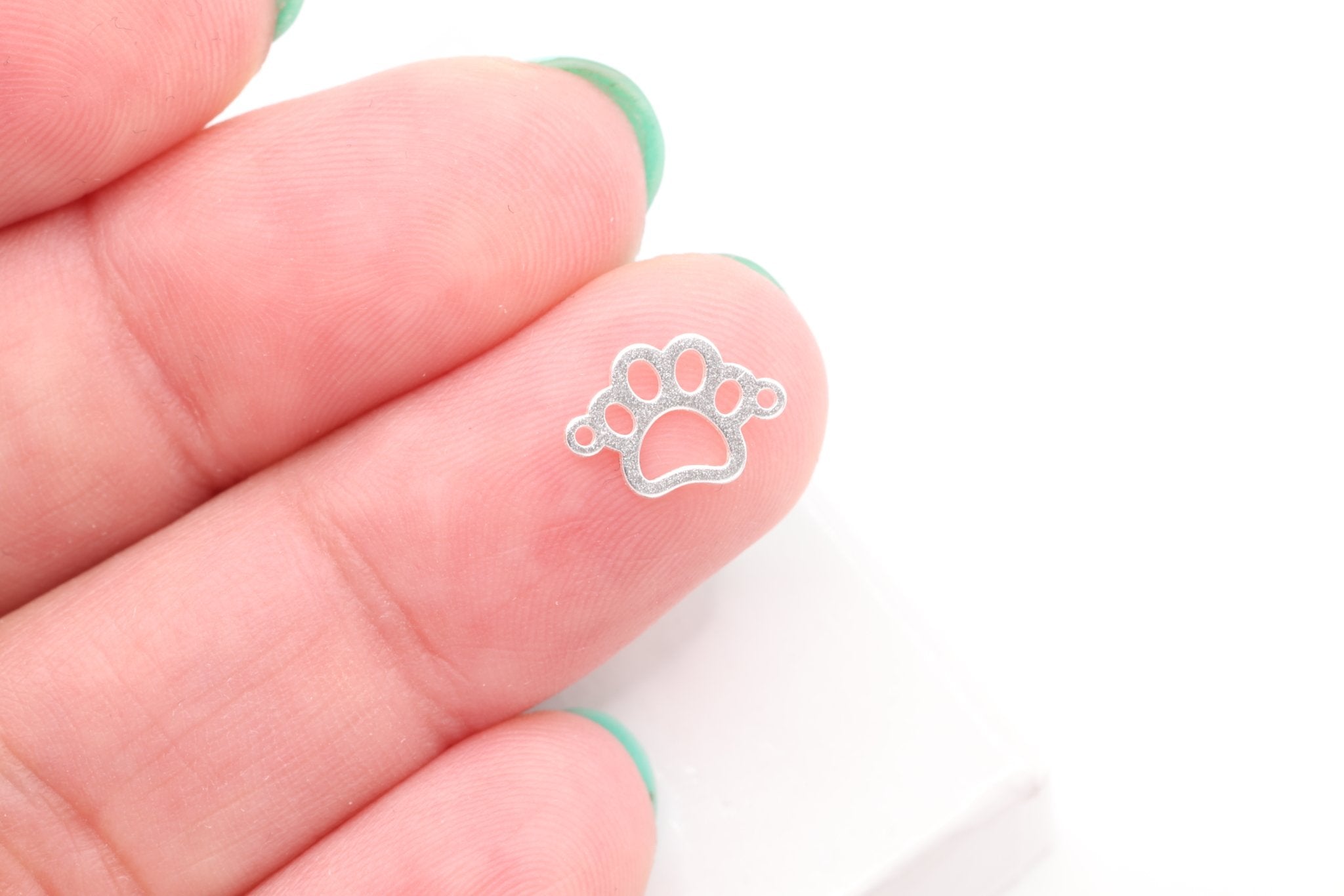 Paw Charm Connector, Sterling Silver, 9mm x 6mm, Bulk DIY Wholesale Jewelry Making Charm - HarperCrown