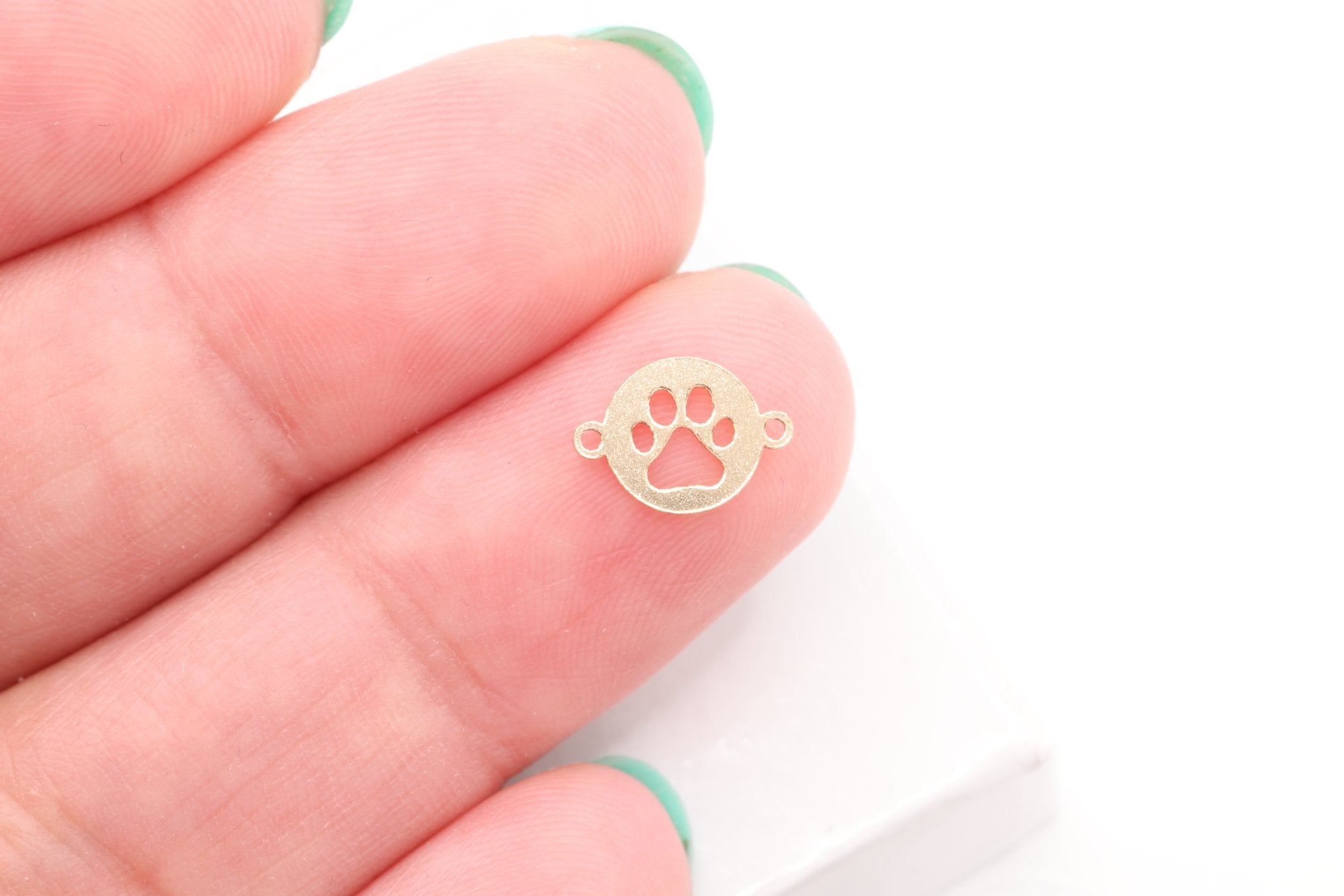 Paw Disc Charm Connector, Gold - Filled, 9mm x 6mm, Bulk DIY Wholesale Jewelry Making Charm - HarperCrown