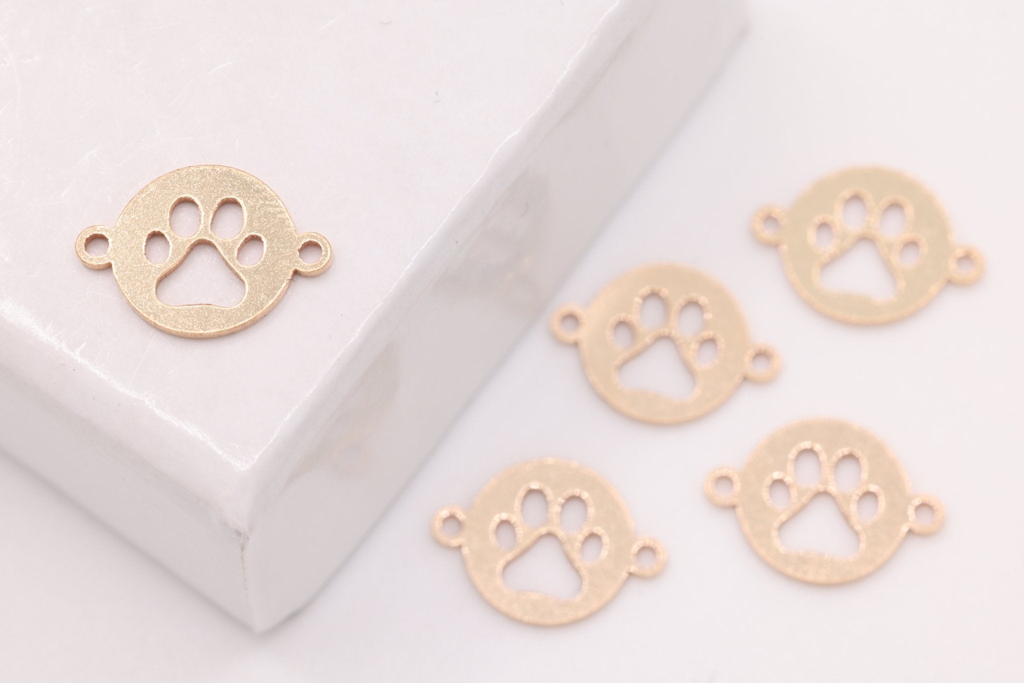 Paw Disc Charm Connector, Gold - Filled, 9mm x 6mm, Bulk DIY Wholesale Jewelry Making Charm - HarperCrown