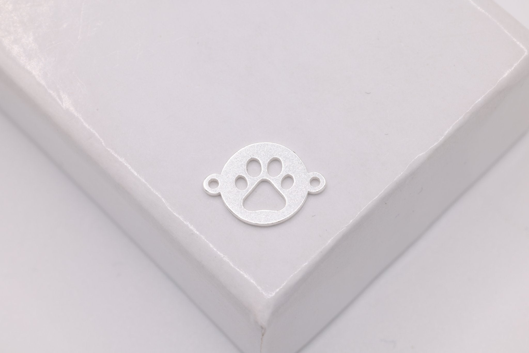 Paw Disc Charm Connector, Sterling Silver, 9mm x 6mm, Bulk DIY Wholesale Jewelry Making Charm - HarperCrown