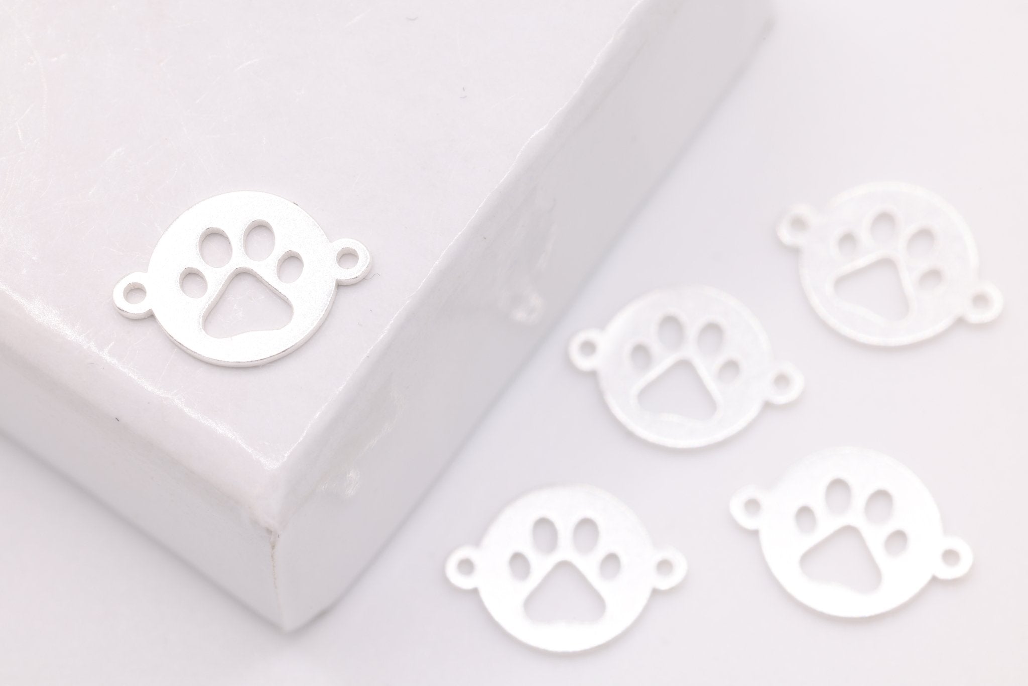 Paw Disc Charm Connector, Sterling Silver, 9mm x 6mm, Bulk DIY Wholesale Jewelry Making Charm - HarperCrown