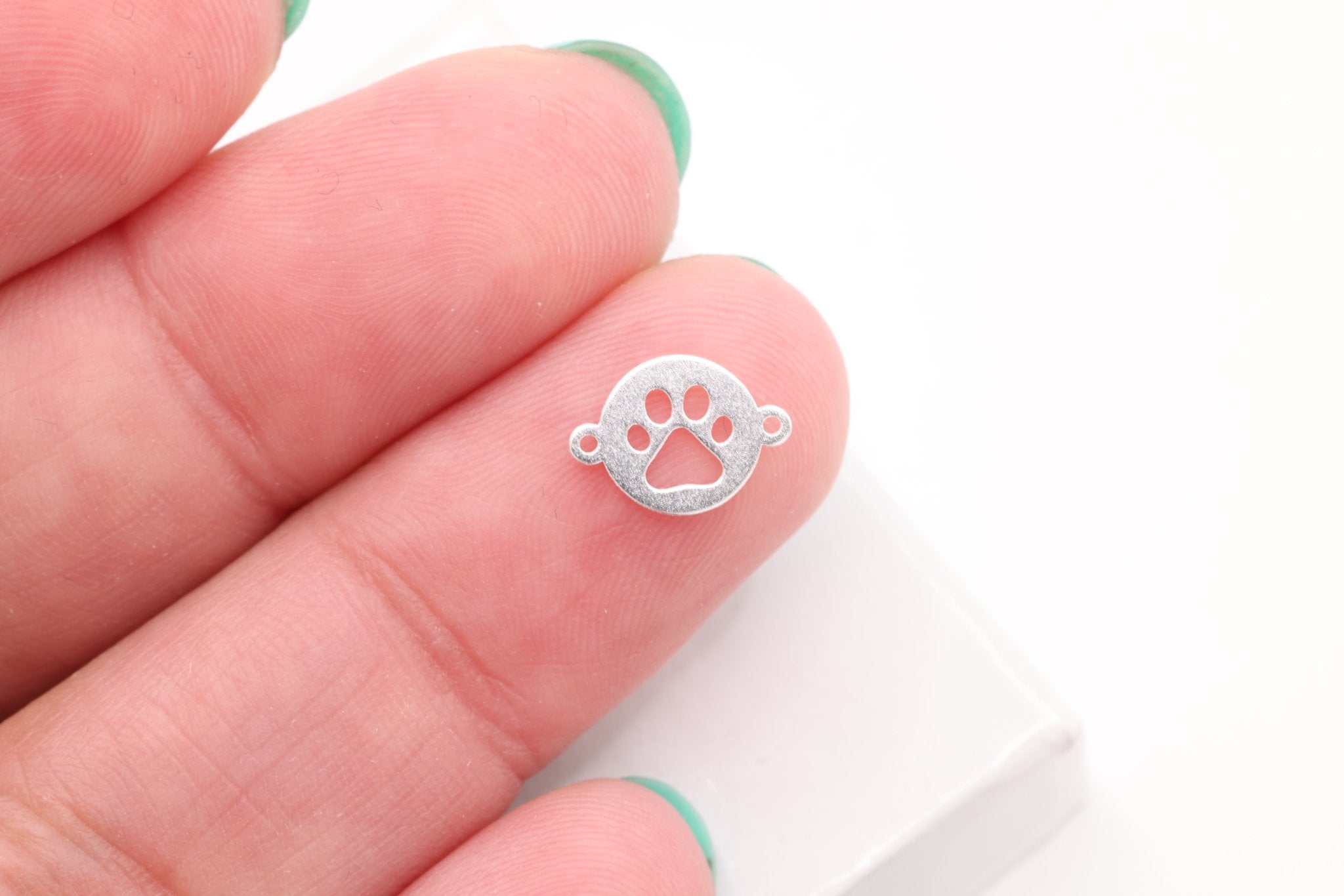 Paw Disc Charm Connector, Sterling Silver, 9mm x 6mm, Bulk DIY Wholesale Jewelry Making Charm - HarperCrown