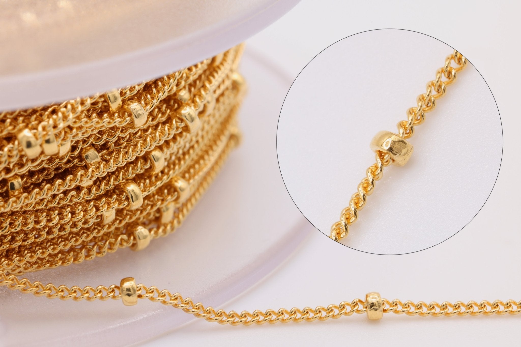 Pay by Foot 14K Gold Filled, 14k Rose Gold Filled or Sterling Silver Satellite Curb Ball Beaded Chain, Wholesale Satellite Gold Filled Chain - HarperCrown