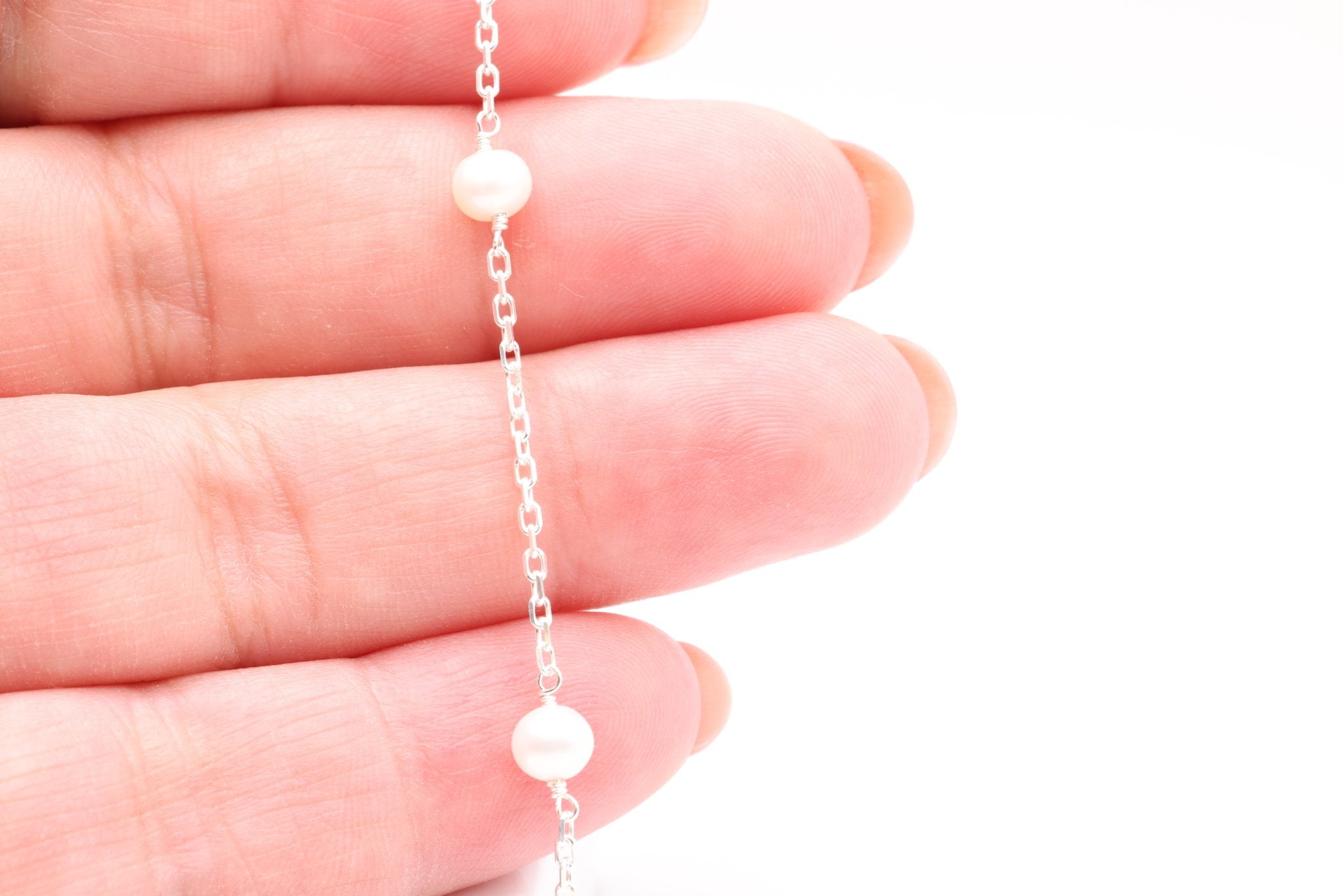 Pearl Satellite Chain, Sterling Silver, 4mm x 4mm, Bulk DIY Spool Pay Per Foot Jewelry Making Chain - HarperCrown