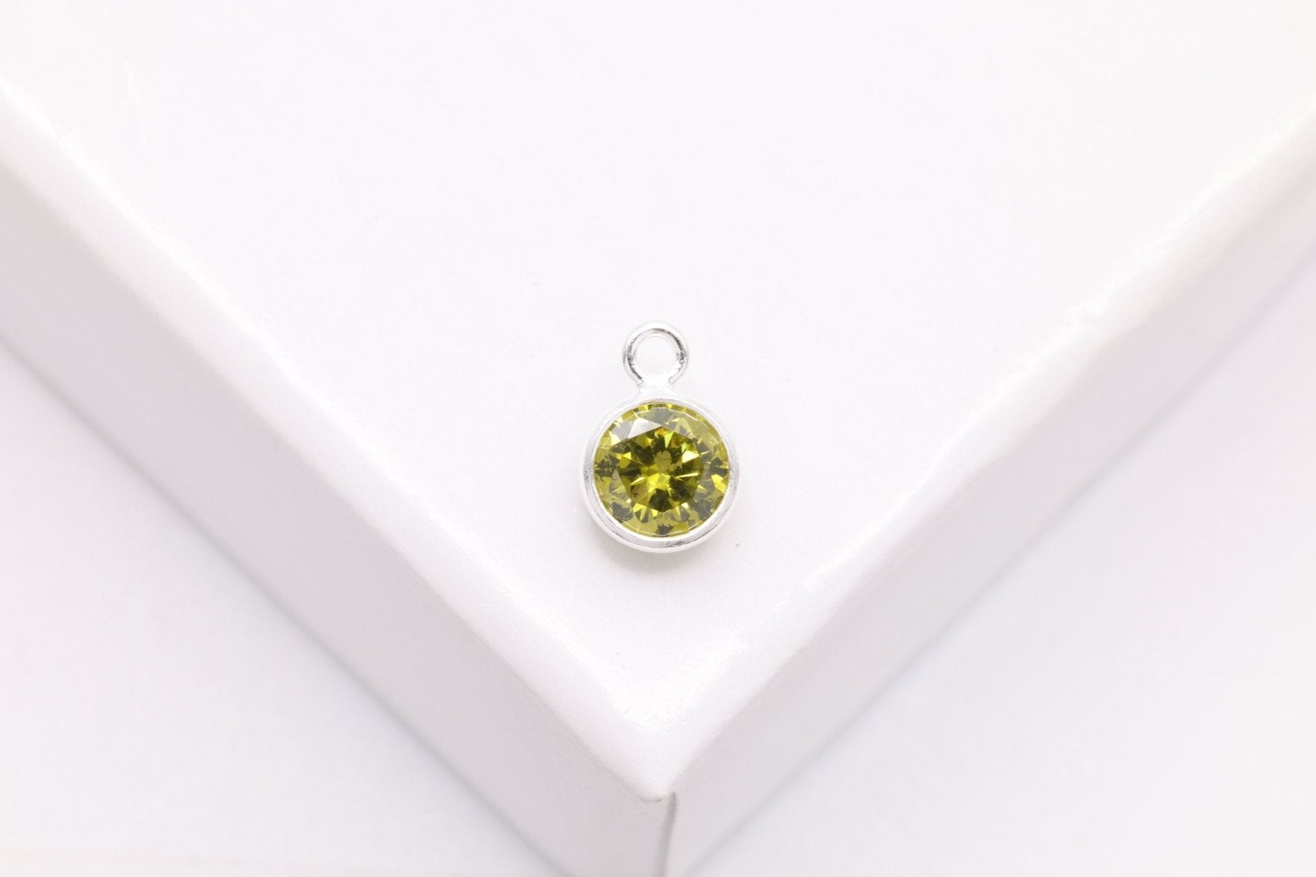 Peridot CZ Drop Charm, August Birthstone, Sterling Silver, 6mm x 4mm, Wholesale Bulk DIY Wholesale Jewelry Making Charm - HarperCrown