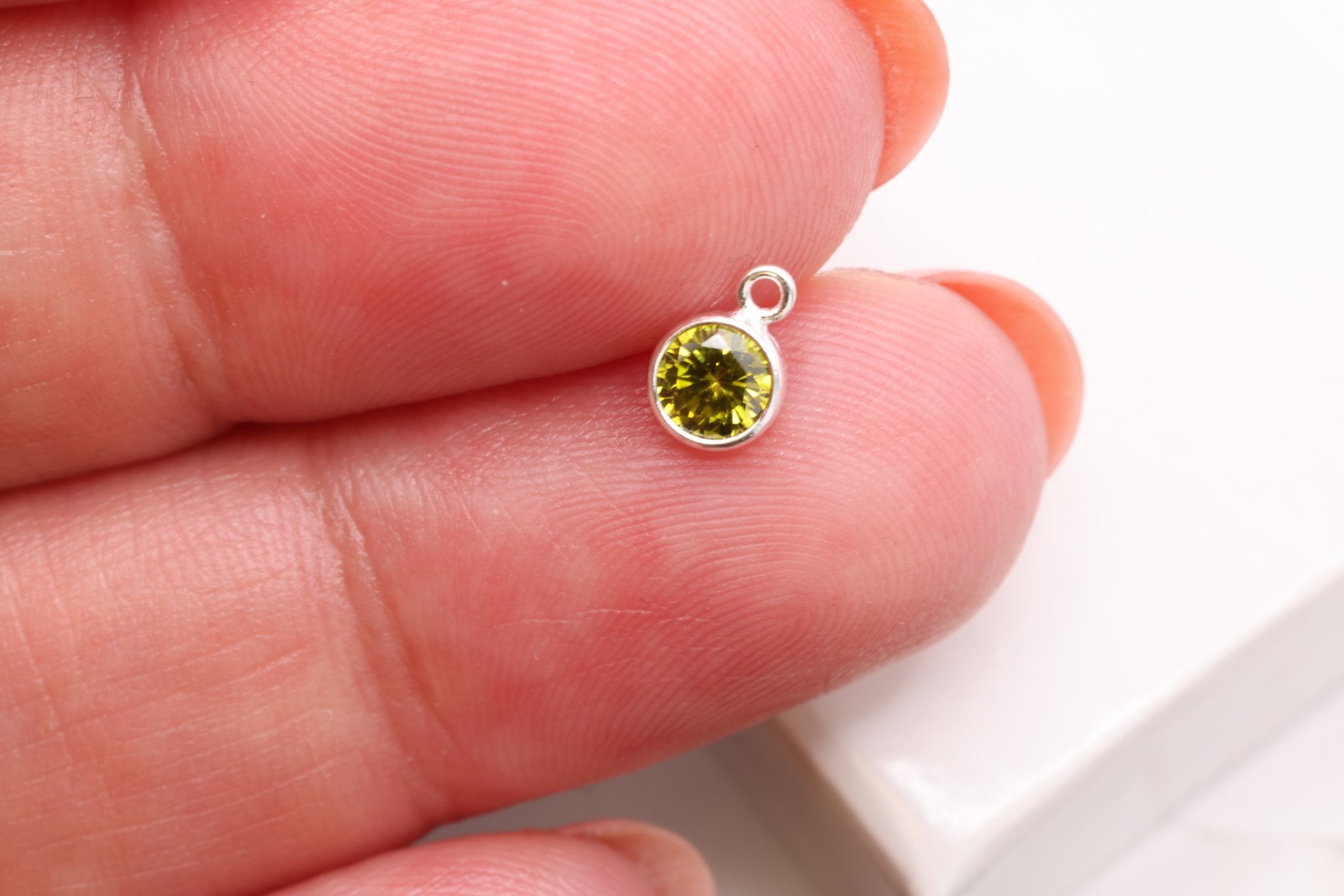 Peridot CZ Drop Charm, August Birthstone, Sterling Silver, 6mm x 4mm, Wholesale Bulk DIY Wholesale Jewelry Making Charm - HarperCrown