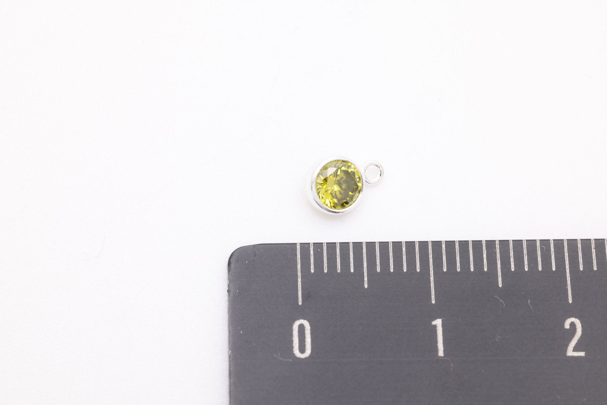 Peridot CZ Drop Charm, August Birthstone, Sterling Silver, 6mm x 4mm, Wholesale Bulk DIY Wholesale Jewelry Making Charm - HarperCrown