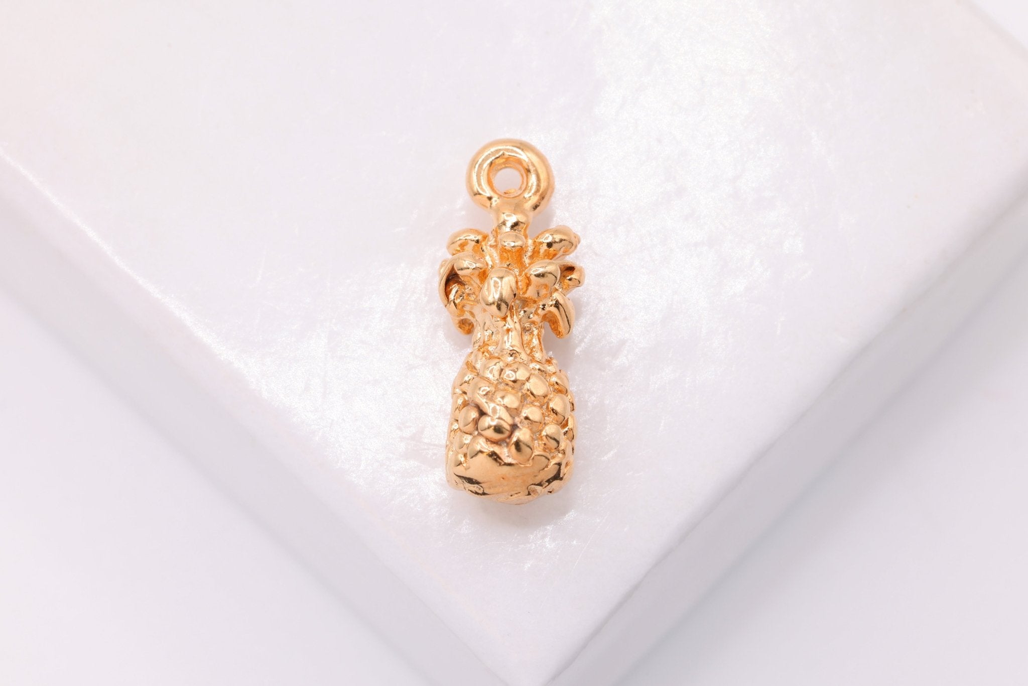 Pineapple Charm, Wholesale, 18K Rose Gold - Plated 925 Sterling Silver, 13mm x 6mm, Hawaiian Pineapple Fruit - HarperCrown