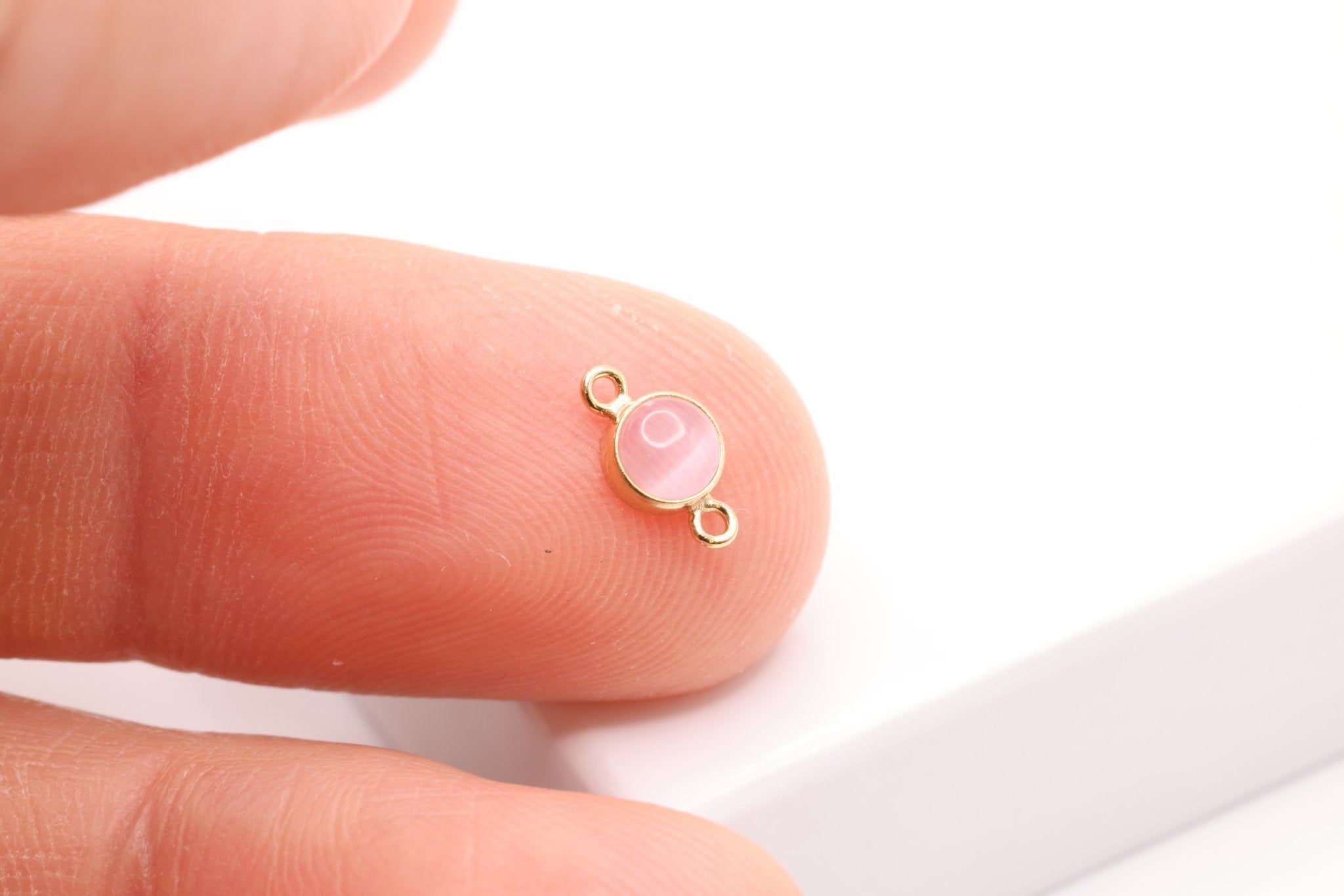 Pink Cat's Eye Stone Connector Charm, Gold - Filled, 8mm x 4.5mm, Cat's - Eye Gemstone Charm, Bulk DIY Wholesale Jewelry Making Charm - HarperCrown
