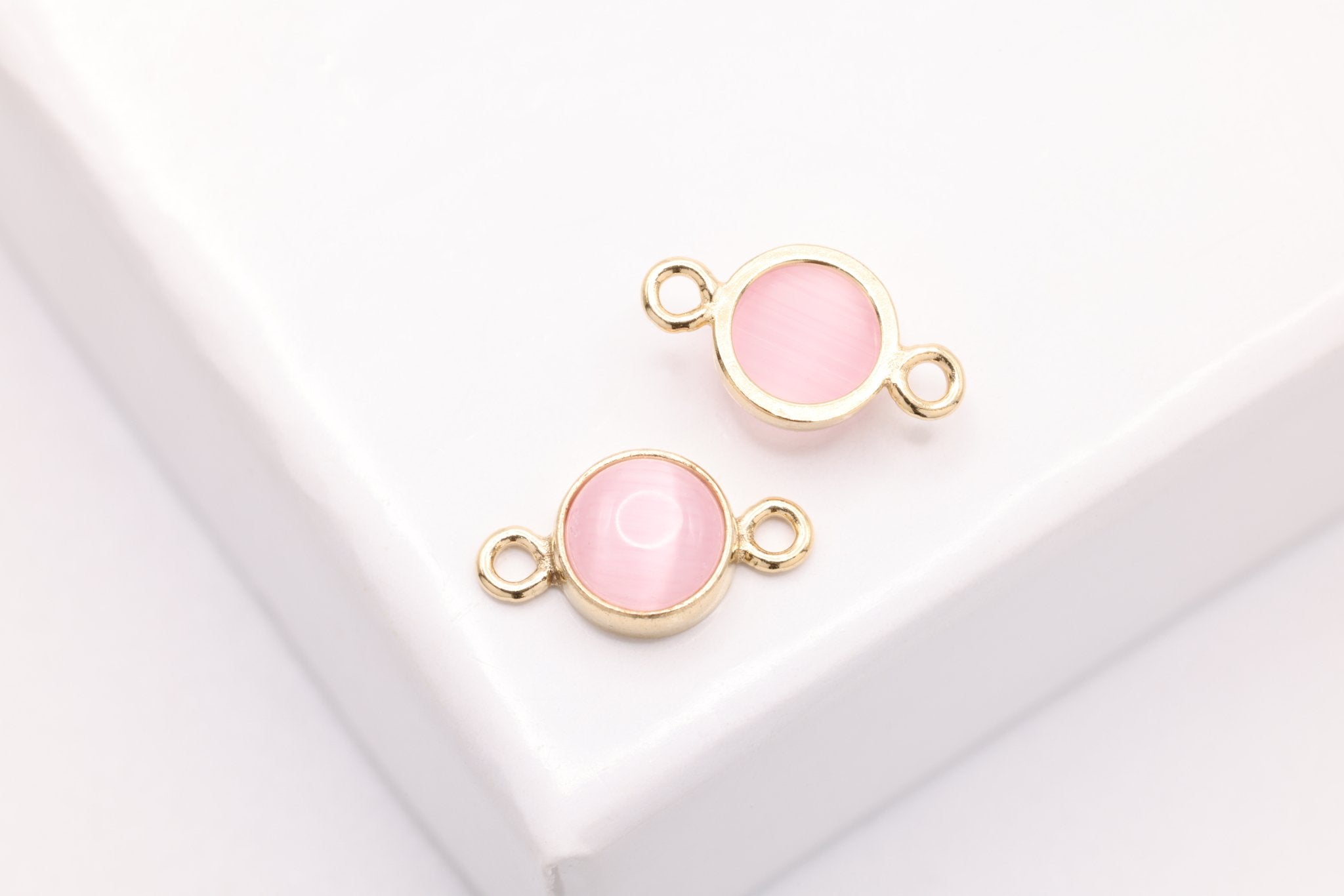 Pink Cat's Eye Stone Connector Charm, Gold - Filled, 8mm x 4.5mm, Cat's - Eye Gemstone Charm, Bulk DIY Wholesale Jewelry Making Charm - HarperCrown