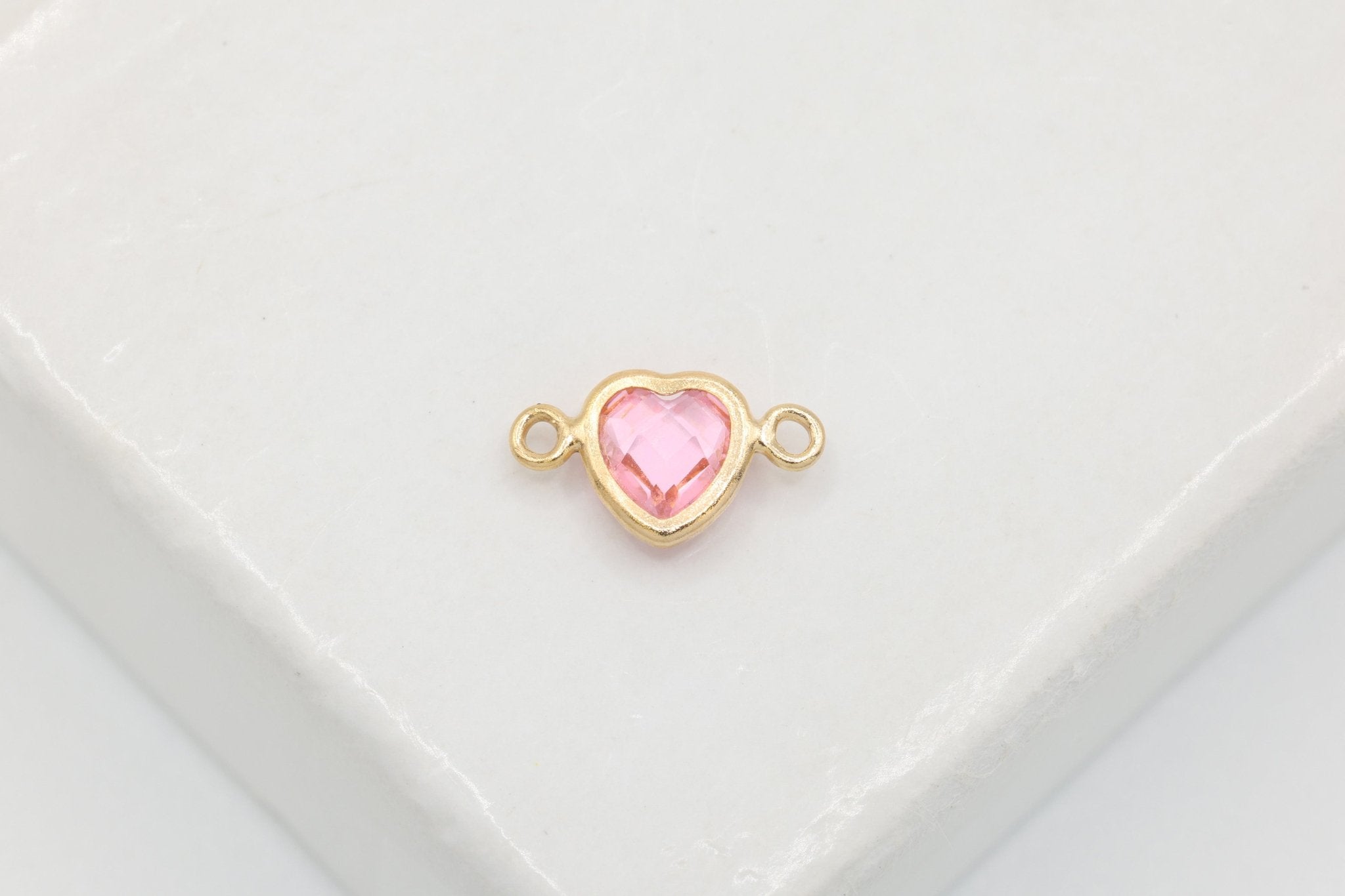 Pink CZ Heart Connector Charm, 14/20 Gold - Filled, 5mm x 5mm, Faceted Cubic Zirconia Stone, Jewelry Making Charm - HarperCrown