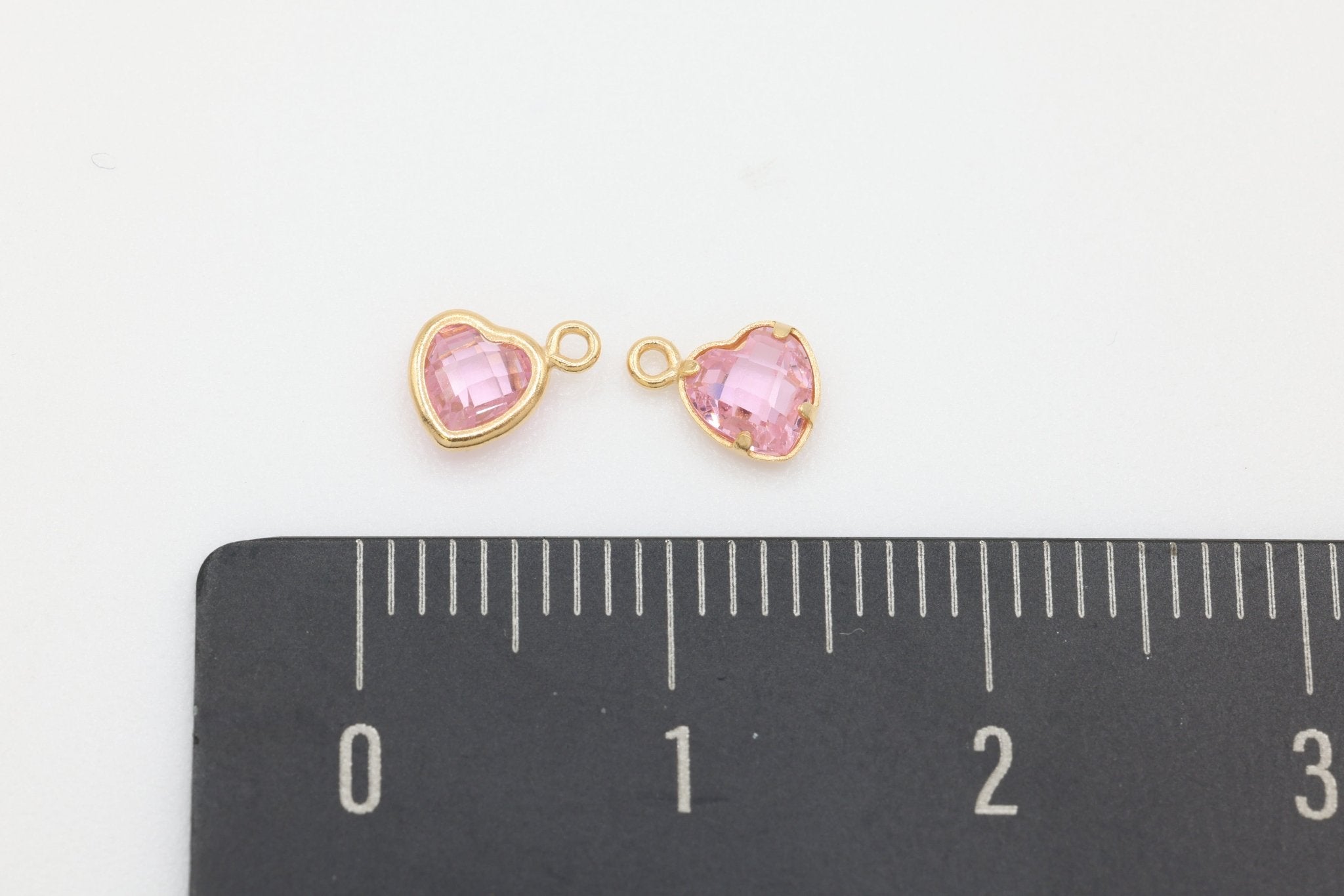 Pink CZ Heart Dangle Drop Charm, 14/20 Gold - Filled, 5mm x 5mm, Faceted Cubic Zirconia Stone, Jewelry Making Charm - HarperCrown