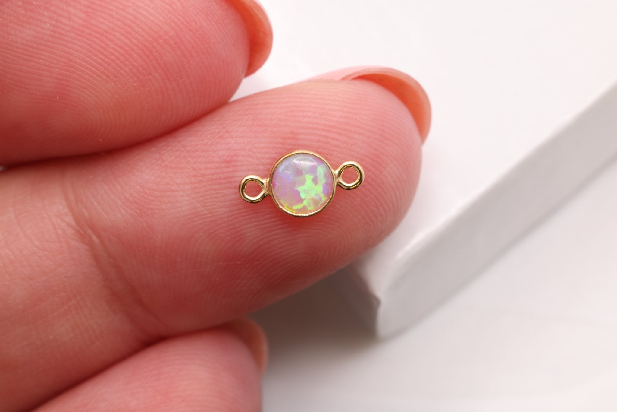 Pink Opal Connector Charm, Gold - Filled, 4mm, Bulk DIY Wholesale Jewelry Making Charm - HarperCrown