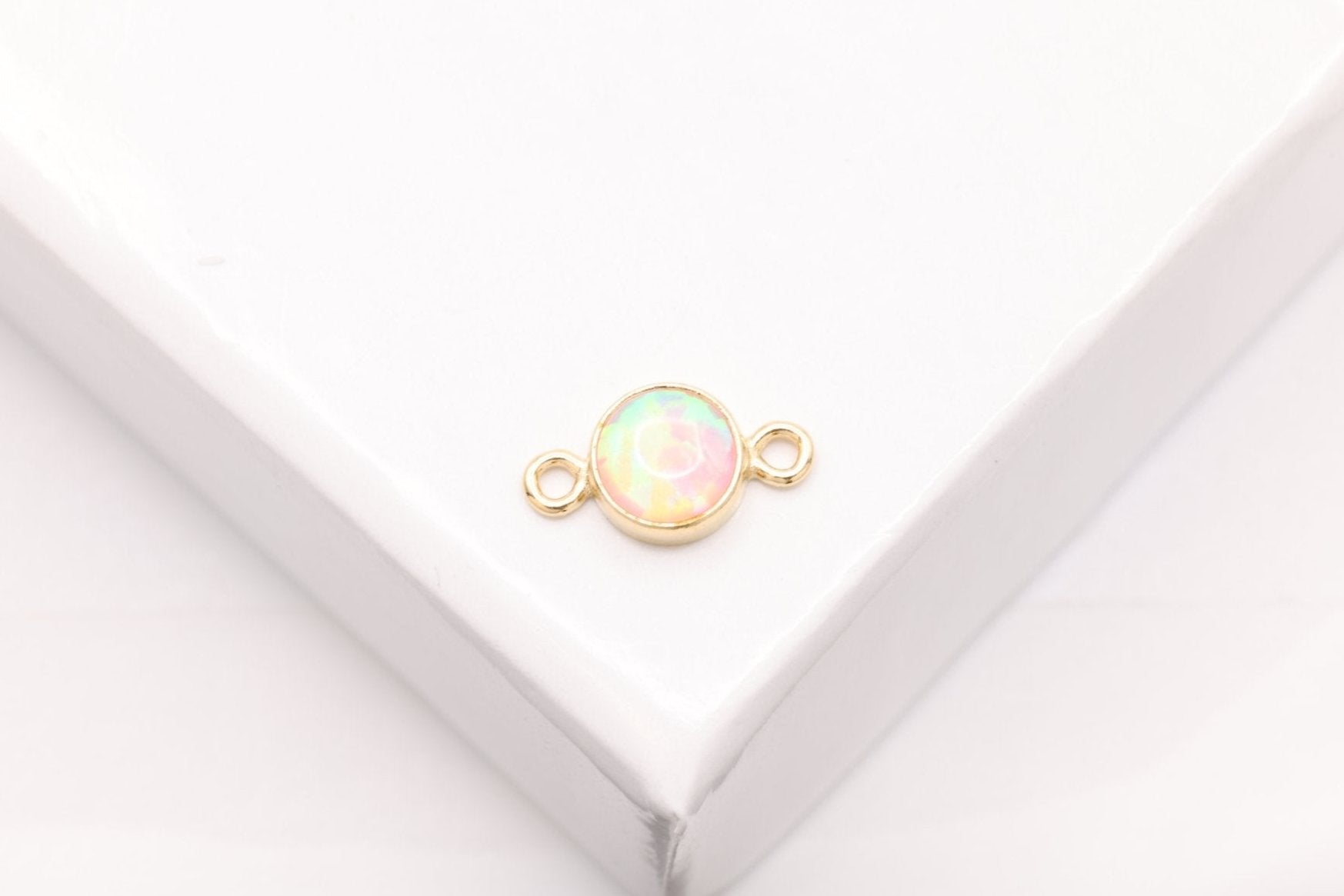 Pink Opal Connector Charm, Gold - Filled, 4mm, Bulk DIY Wholesale Jewelry Making Charm - HarperCrown