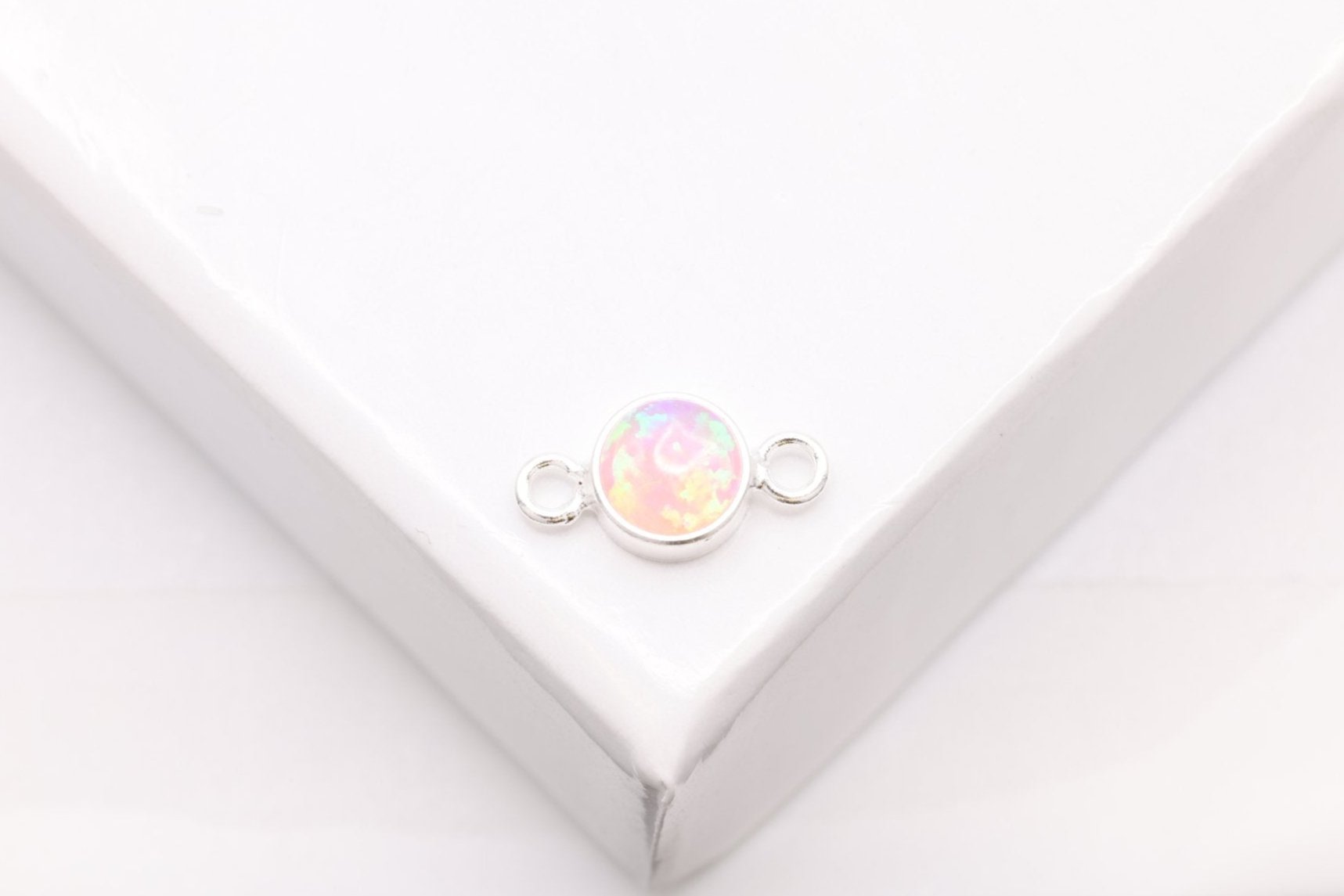 Pink Opal Connector Charm, Sterling Silver, 4mm, Bulk DIY Wholesale Jewelry Making Charm - HarperCrown