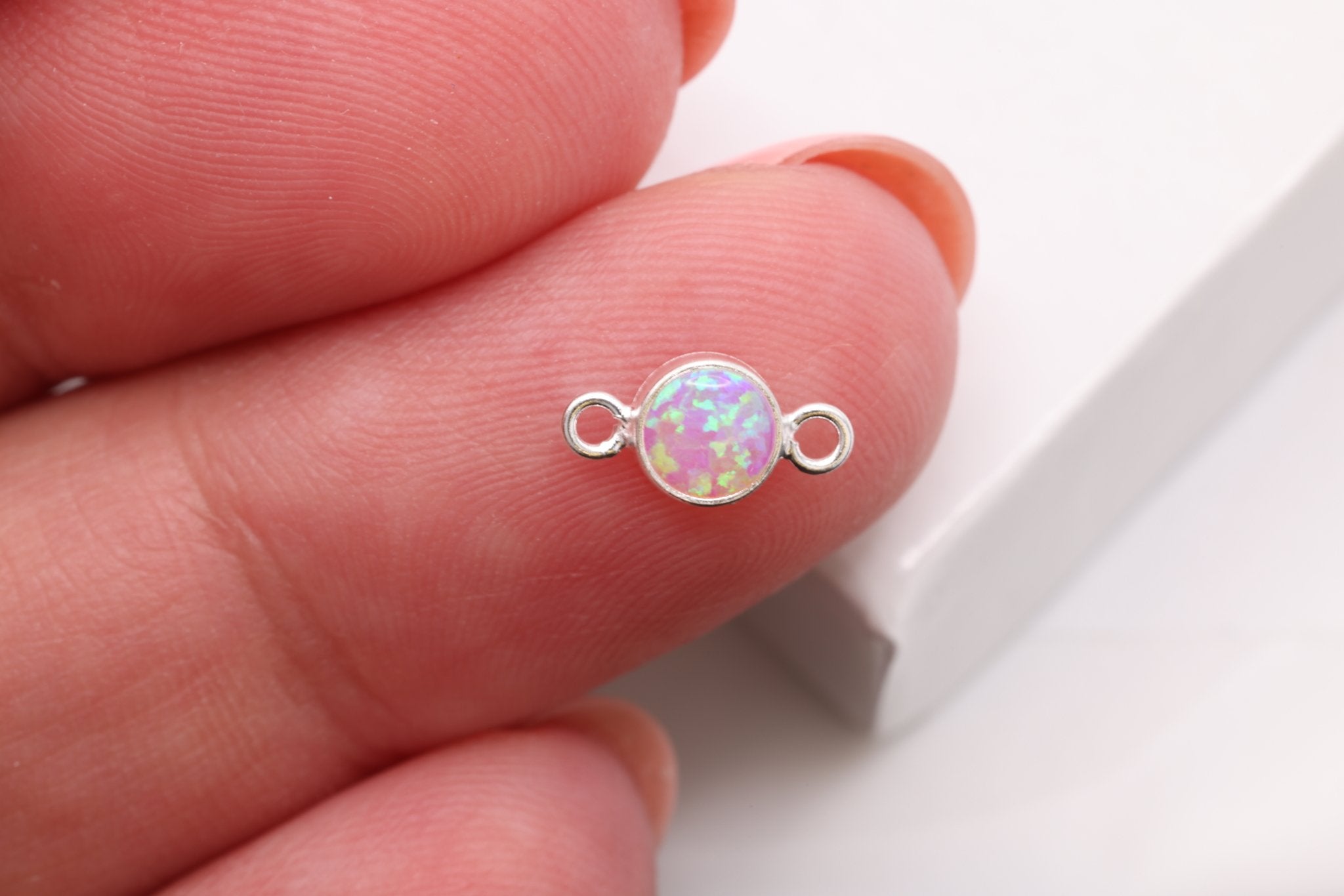 Pink Opal Connector Charm, Sterling Silver, 4mm, Bulk DIY Wholesale Jewelry Making Charm - HarperCrown