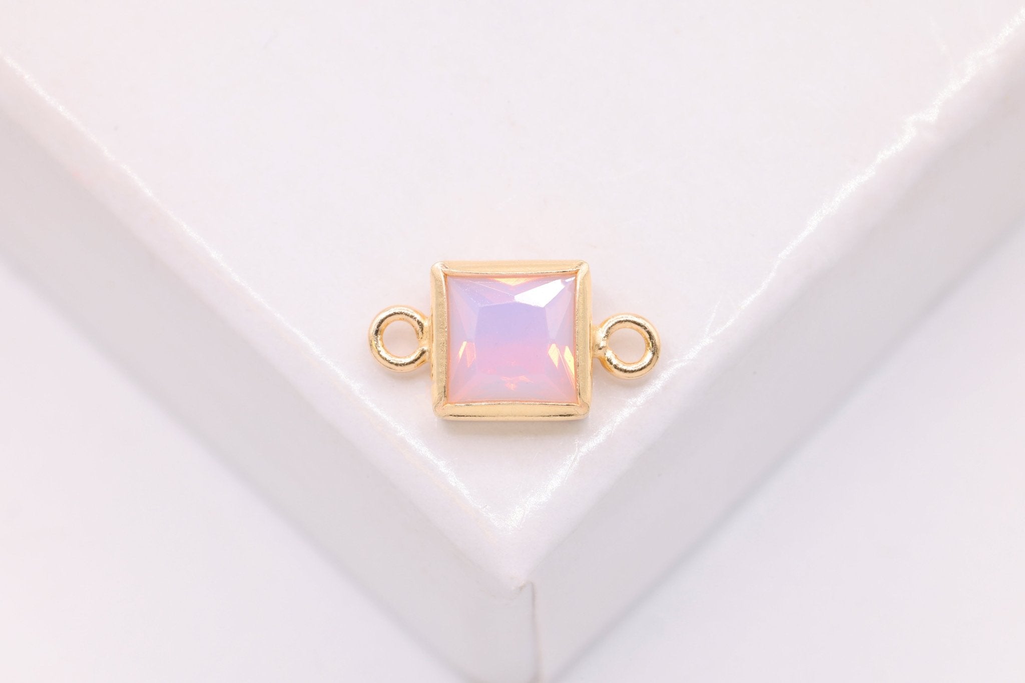 Pink Opal Square Connector Charm, Wholesale, 14/20 Gold - Filled, 5mm x 5mm, Bulk Permanent Jewelry - HarperCrown