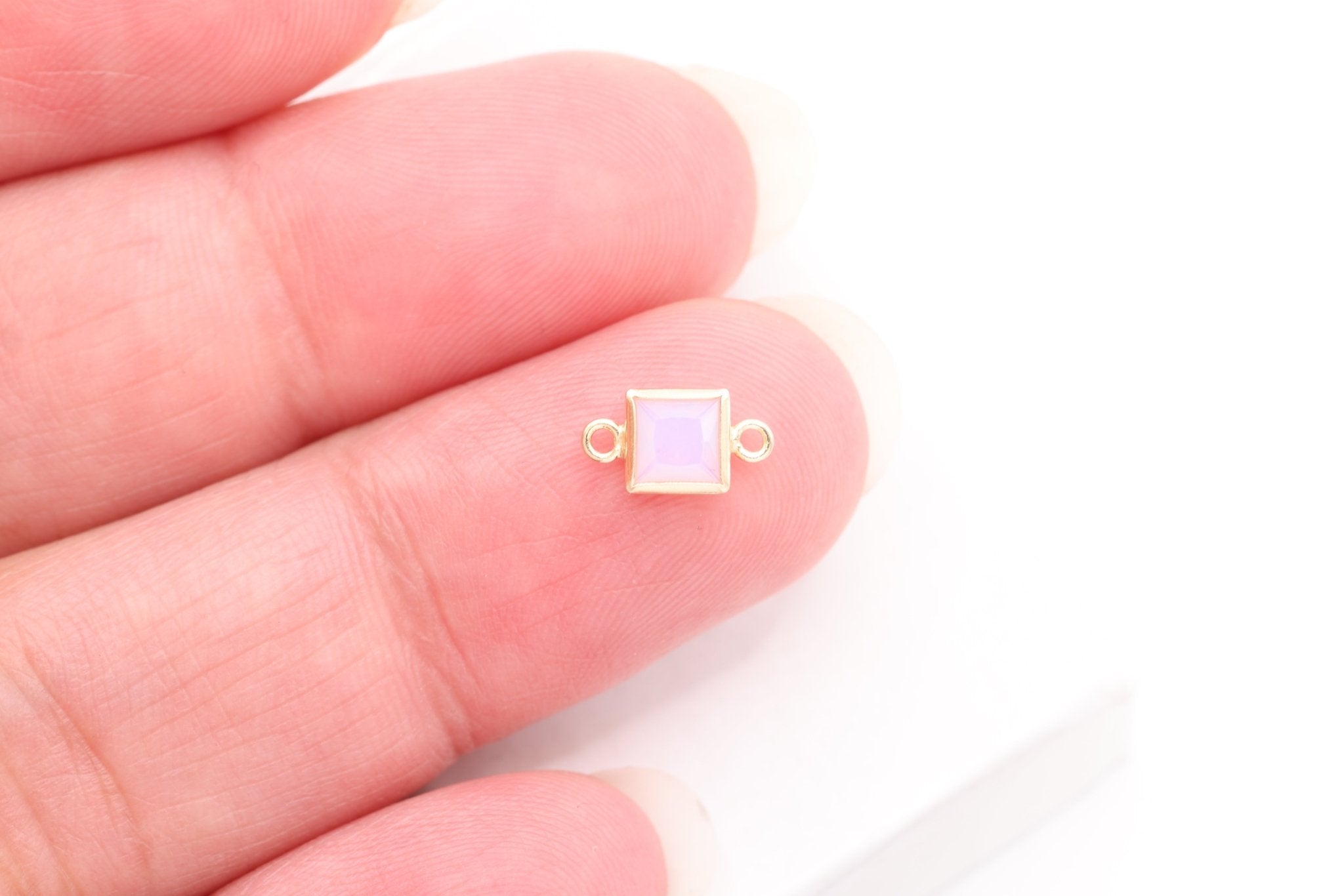 Pink Opal Square Connector Charm, Wholesale, 14/20 Gold - Filled, 5mm x 5mm, Bulk Permanent Jewelry - HarperCrown